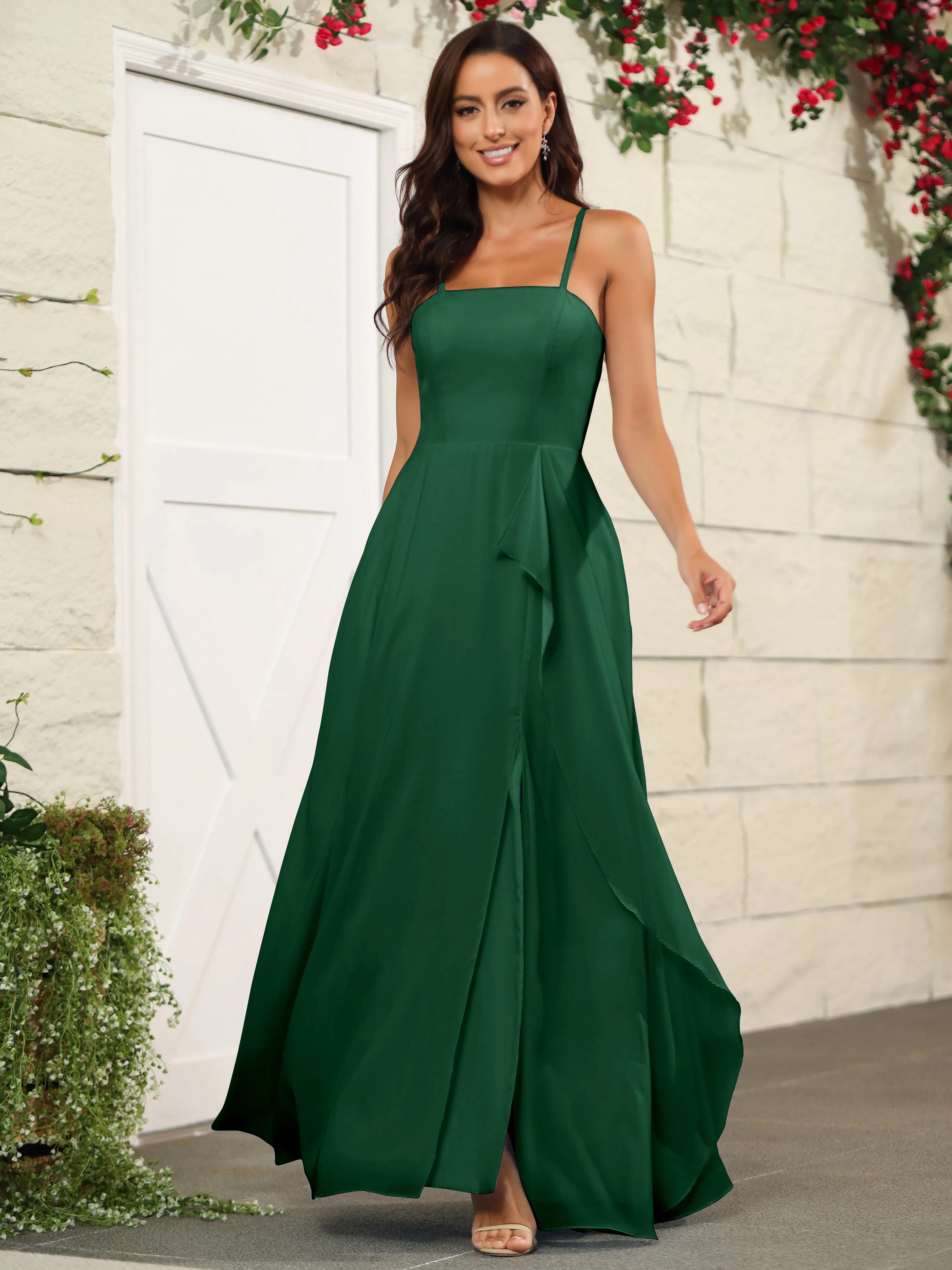 Beautiful Chiffon Spaghetti Straps Bridesmaid Dress with Pockets