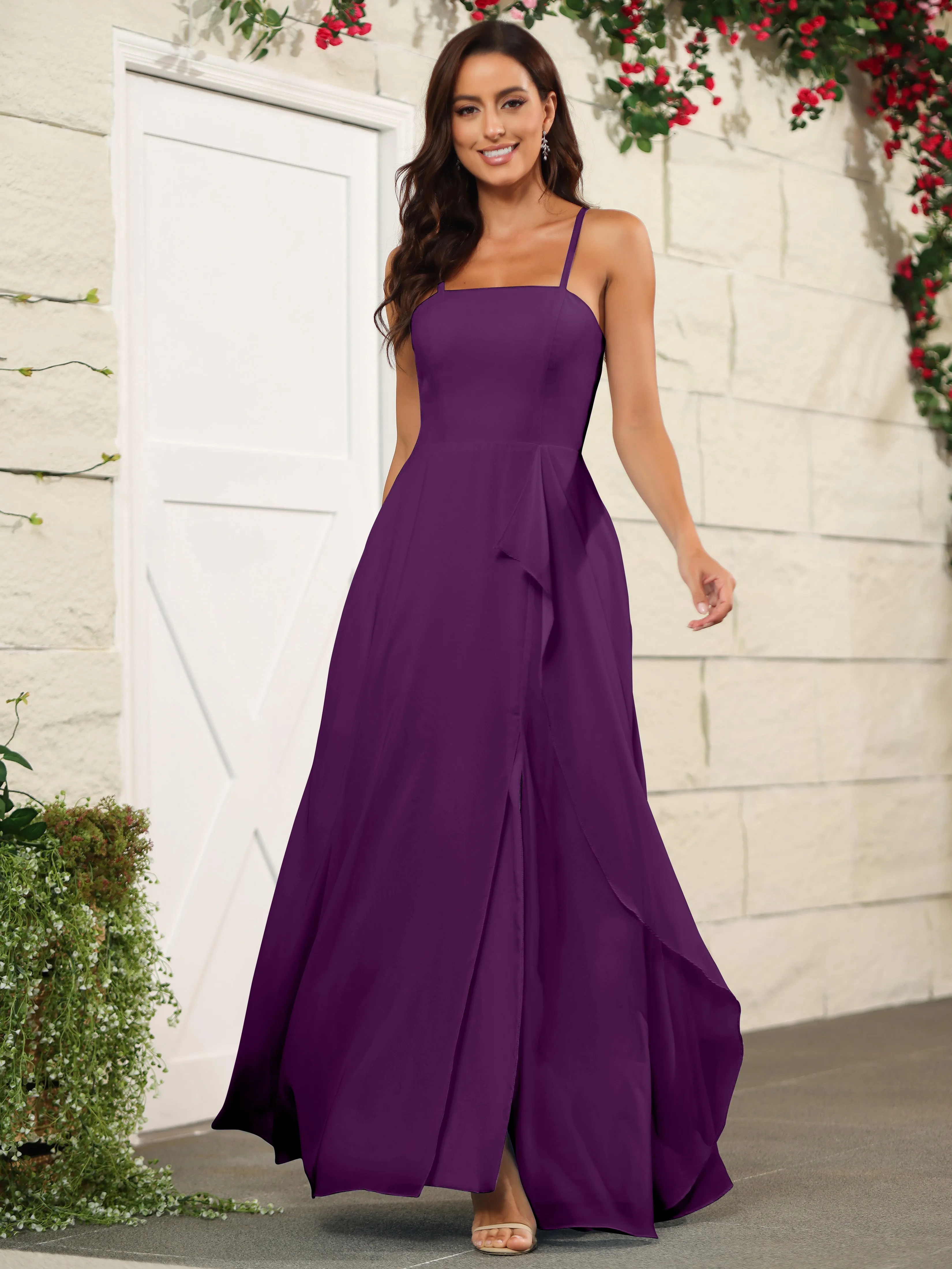 Beautiful Chiffon Spaghetti Straps Bridesmaid Dress with Pockets