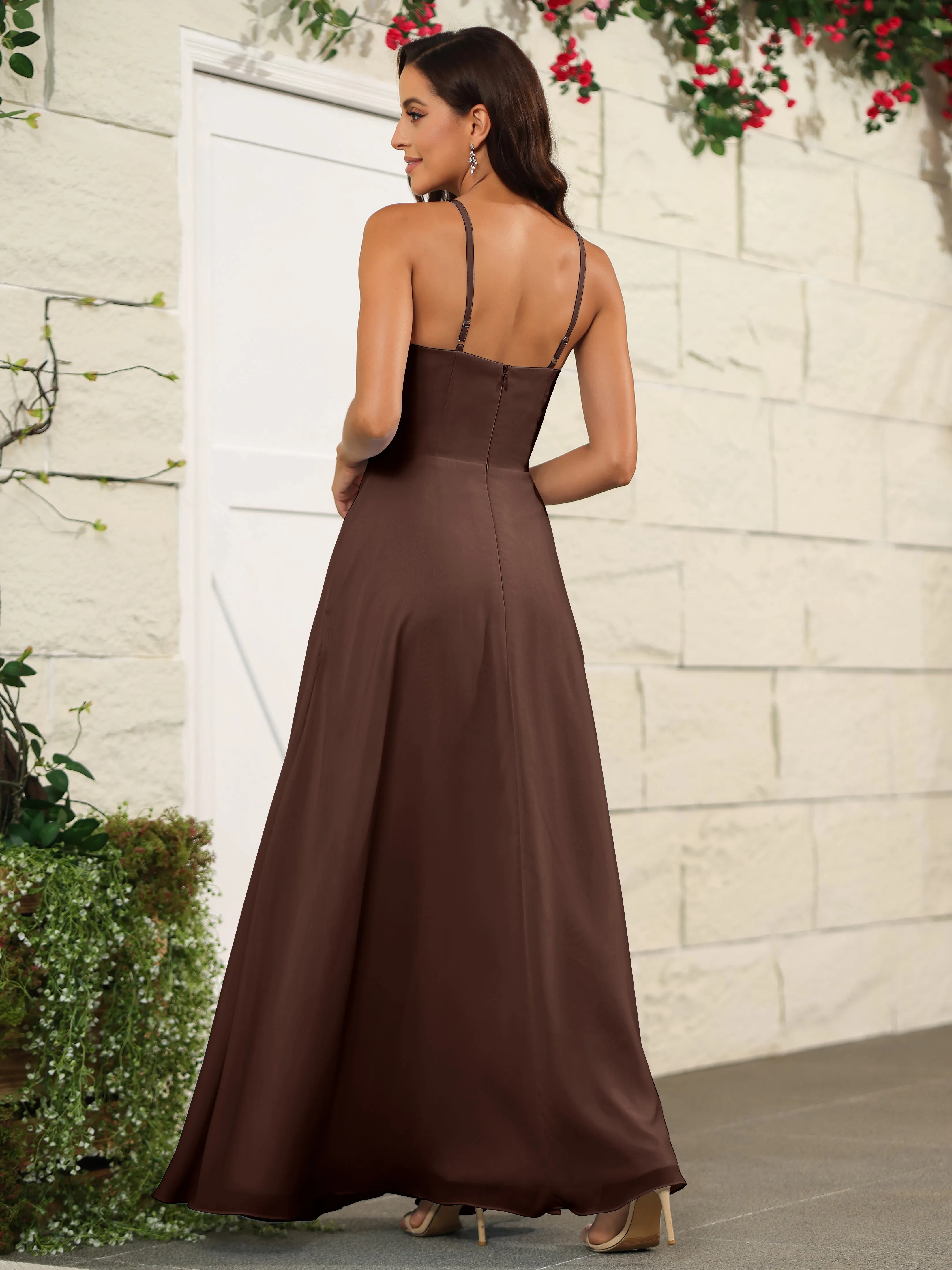 Beautiful Chiffon Spaghetti Straps Bridesmaid Dress with Pockets