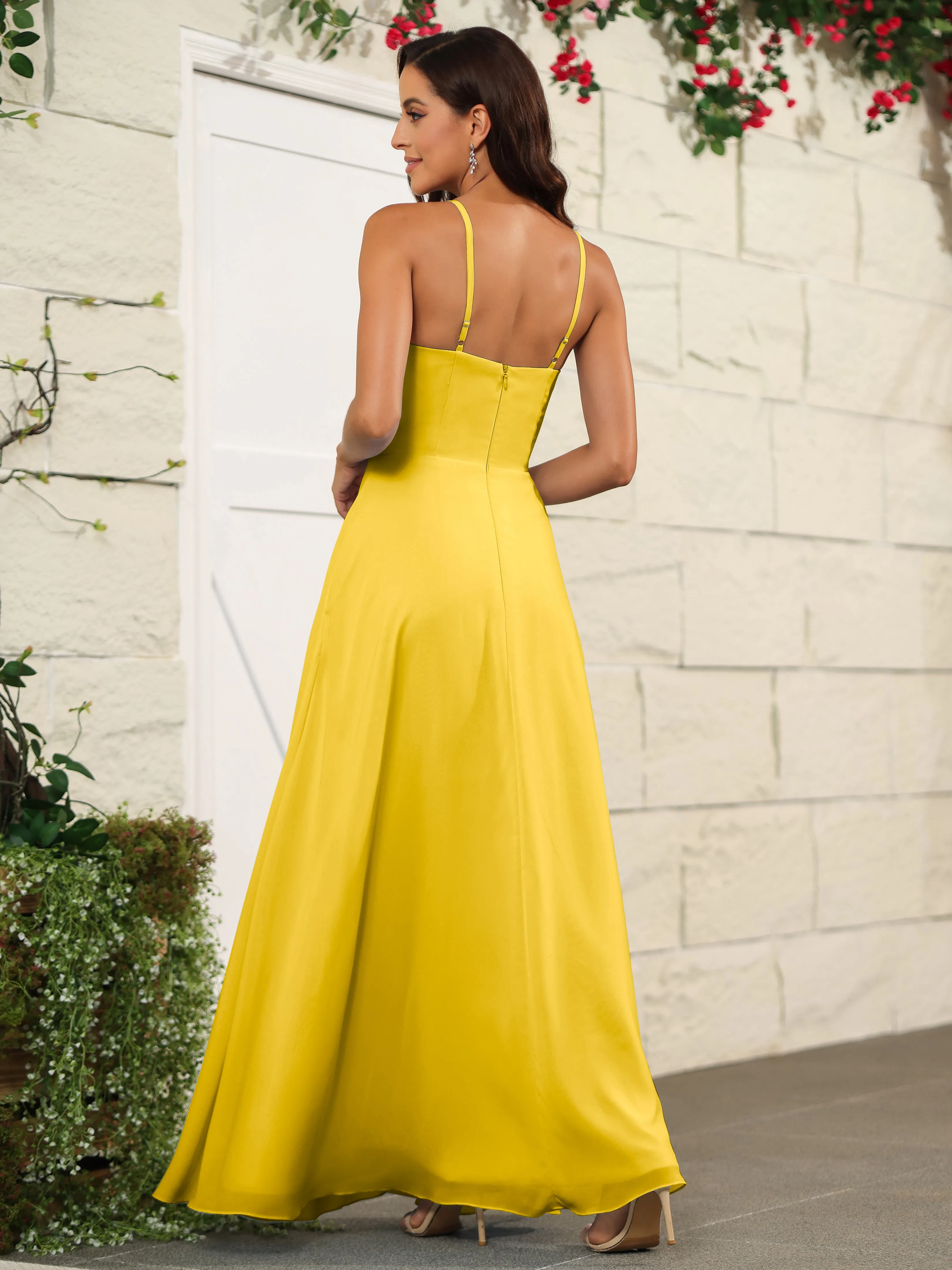 Beautiful Chiffon Spaghetti Straps Bridesmaid Dress with Pockets