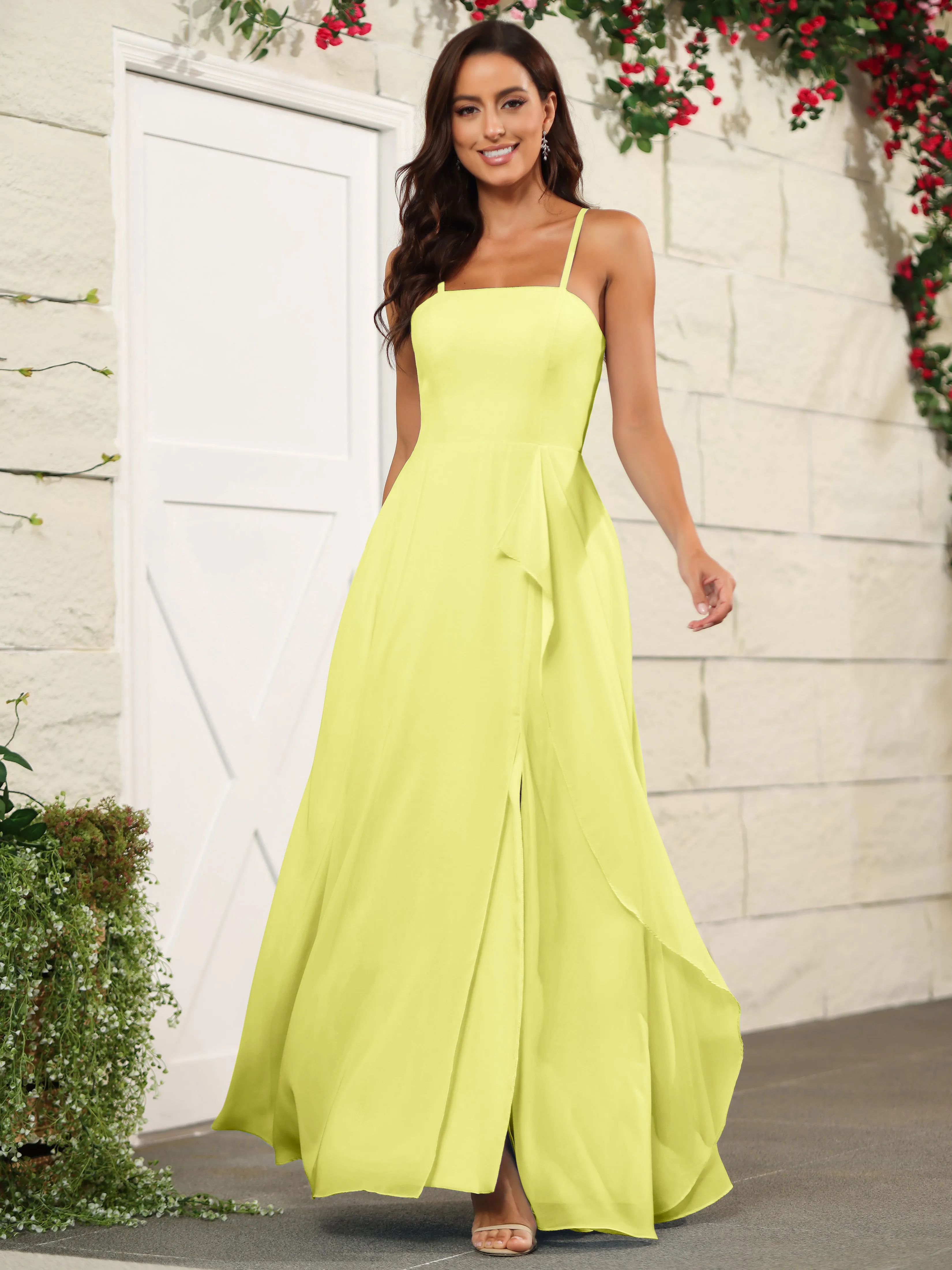 Beautiful Chiffon Spaghetti Straps Bridesmaid Dress with Pockets