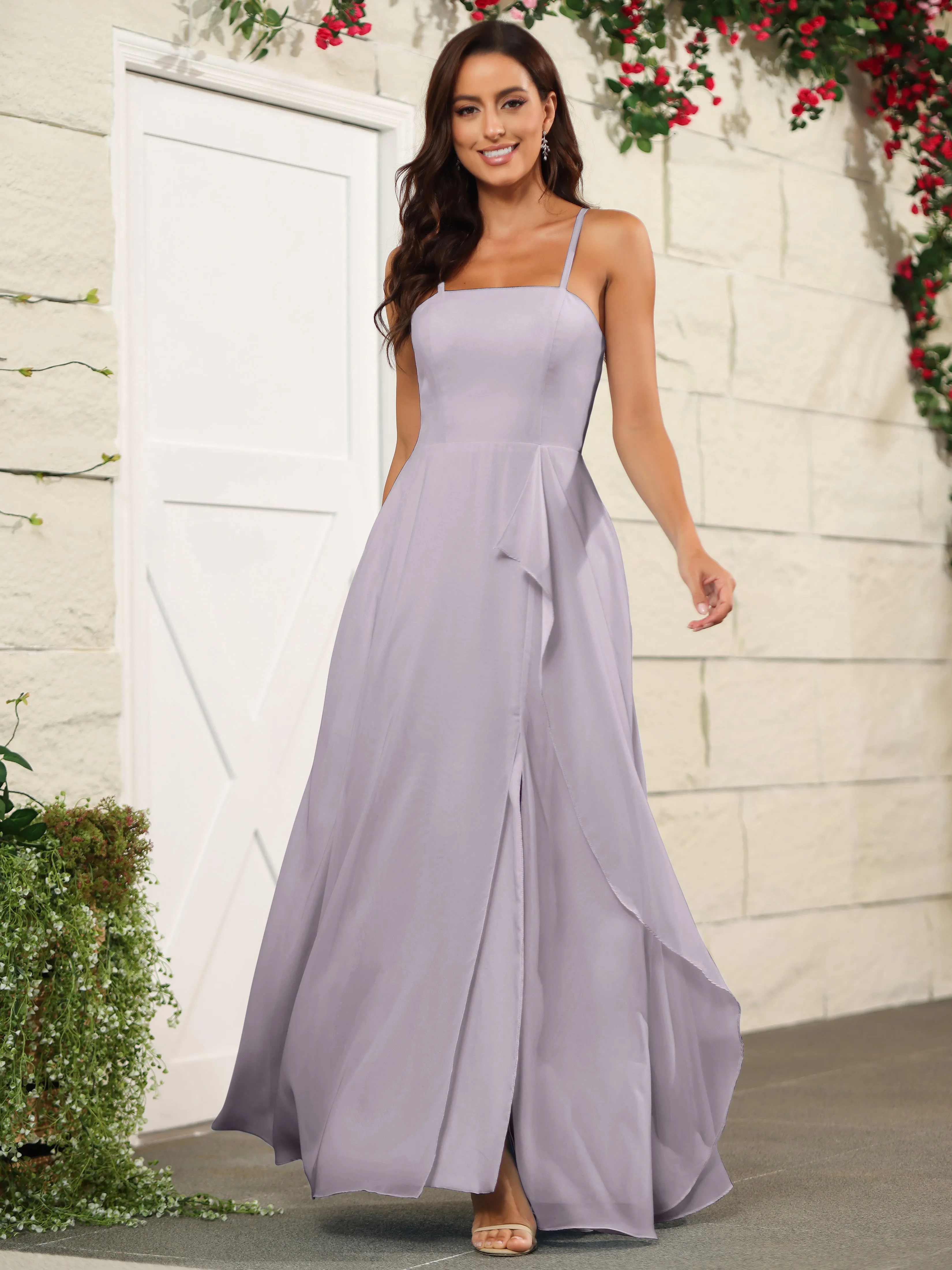 Beautiful Chiffon Spaghetti Straps Bridesmaid Dress with Pockets
