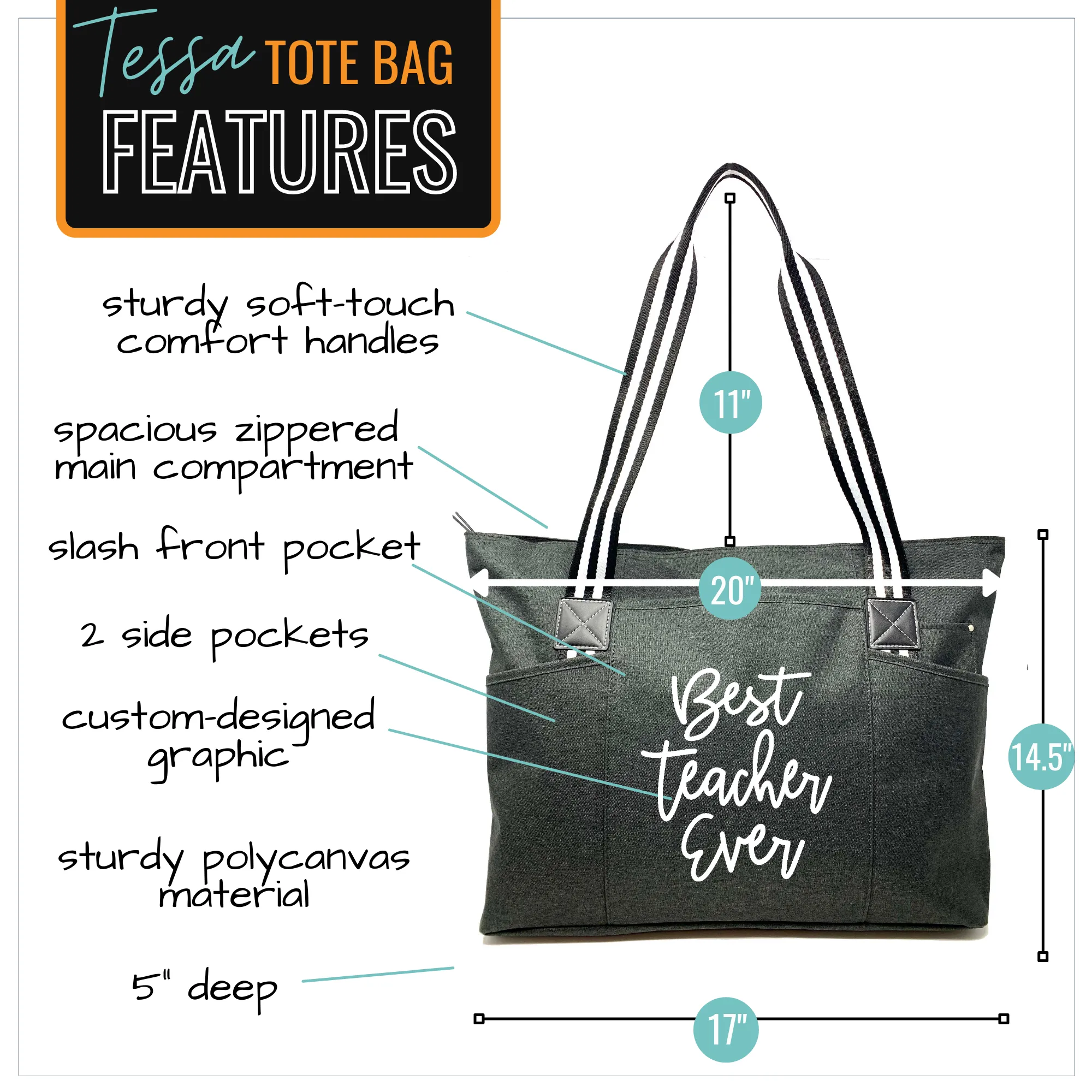 Best Teacher Ever Tessa Black Tote Bag for Teachers