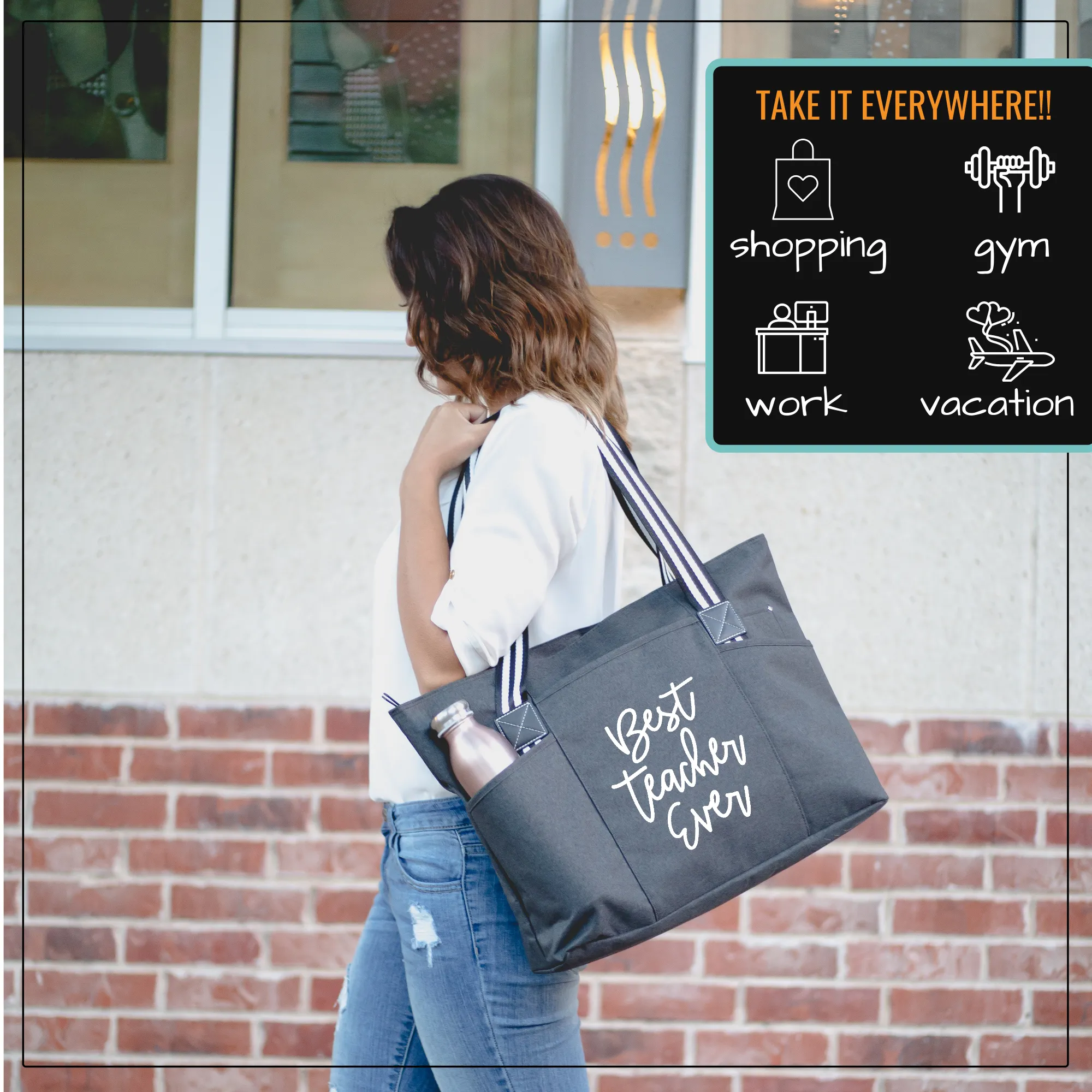 Best Teacher Ever Tessa Black Tote Bag for Teachers