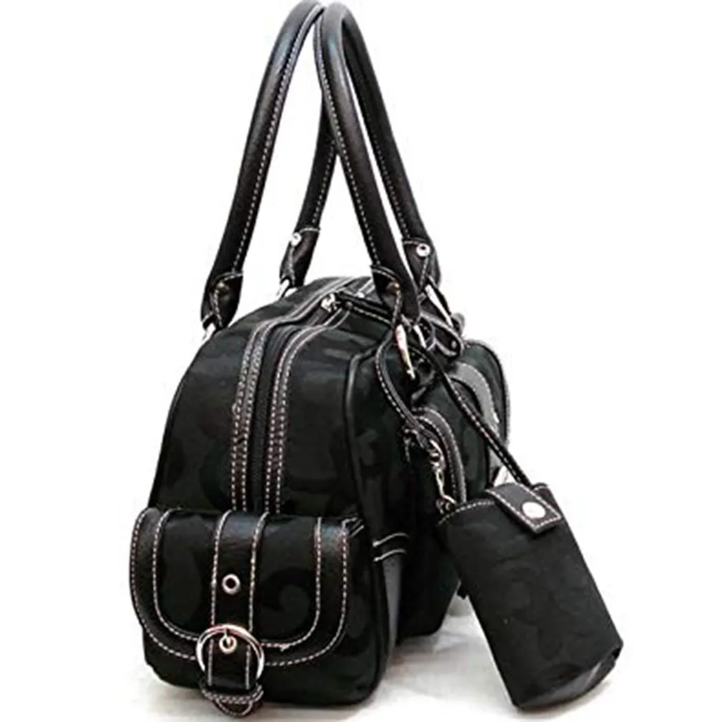 black canvas signature pockets cellphone satchel dual Bags Handbag purse set