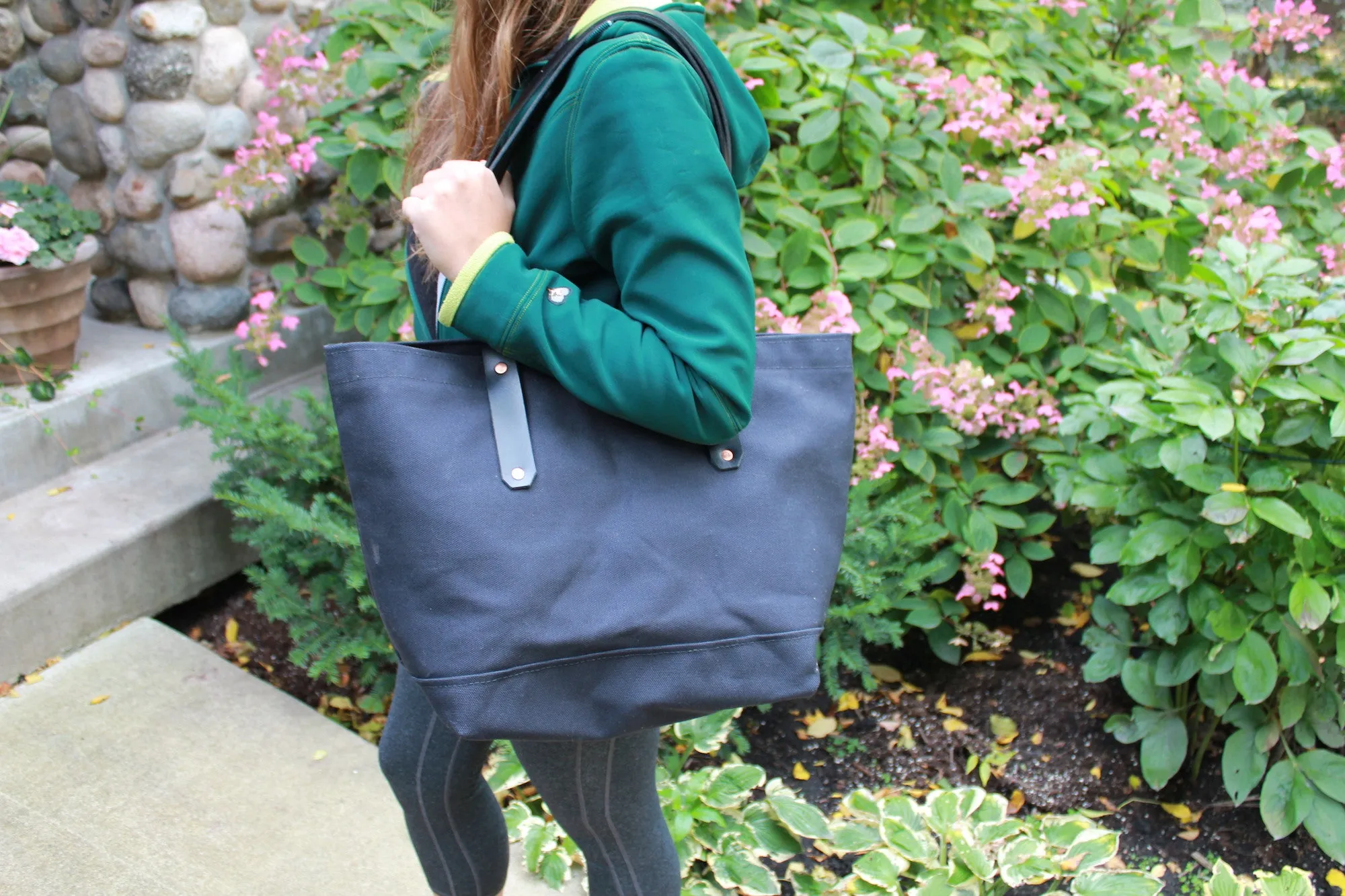 Black Canvas Tote / Leather Handles