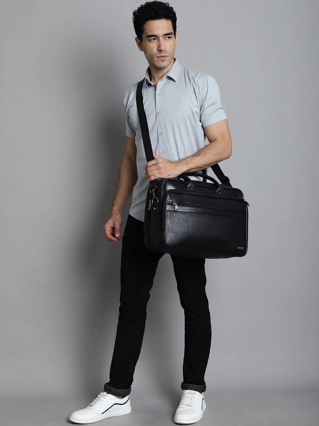Black Leather Portfolio Office / Laptop Bags ZP12103