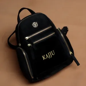 Black Velvet Signature Metal Lion Logo With Name Women's Backpack By Brune & Bareskin