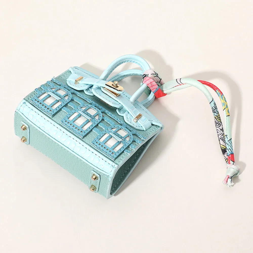 Blue House Printed Faux Leather Elegant and Stylish Mini Purse / Bag Charm