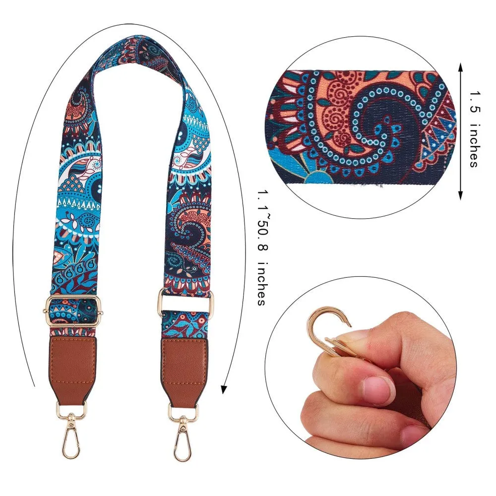 Blue Paisley Purse Strap, Bag Strap | 31-51 Inch Guitar purse straps