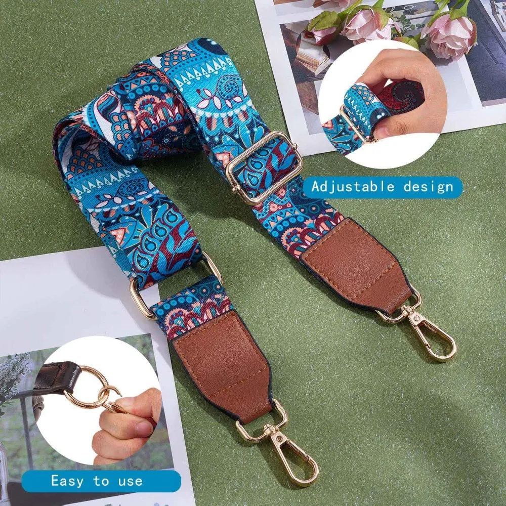 Blue Paisley Purse Strap, Bag Strap | 31-51 Inch Guitar purse straps