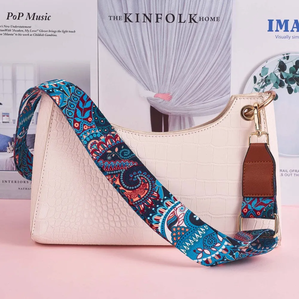 Blue Paisley Purse Strap, Bag Strap | 31-51 Inch Guitar purse straps