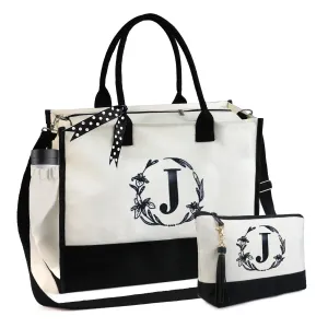 Bolsa de lona y yute con bolsillo bordado.