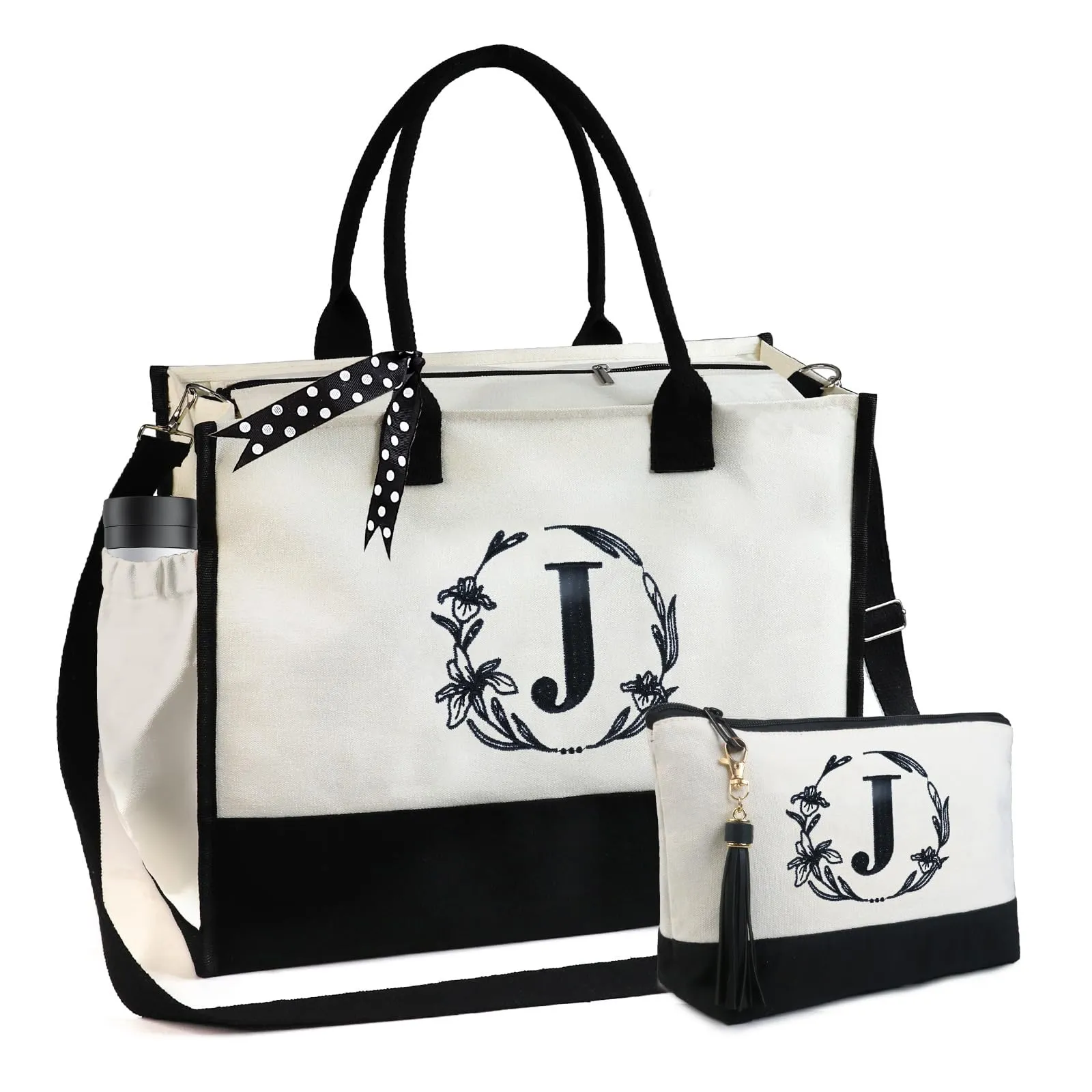 Bolsa de lona y yute con bolsillo bordado.