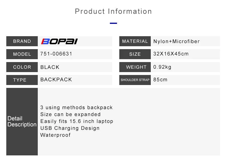 BOPAI™ Anti-theft Expendable 15.6 Inch Laptop Backpack (USB Port)-A0010