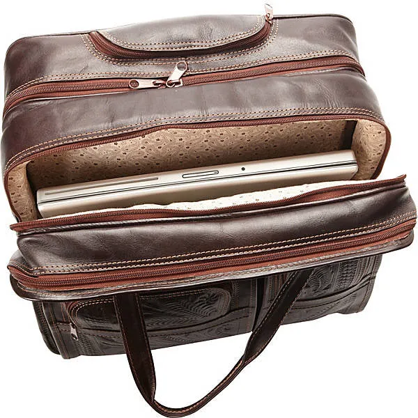 Briefcase, Roller in Hand Tooled Leather, Four Wheels, Multi Colors - 4824
