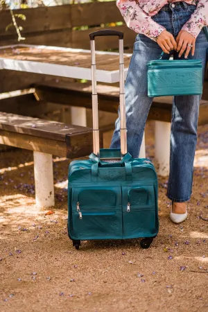 Briefcase, Roller in Hand Tooled Leather, Four Wheels, Multi Colors - 4824