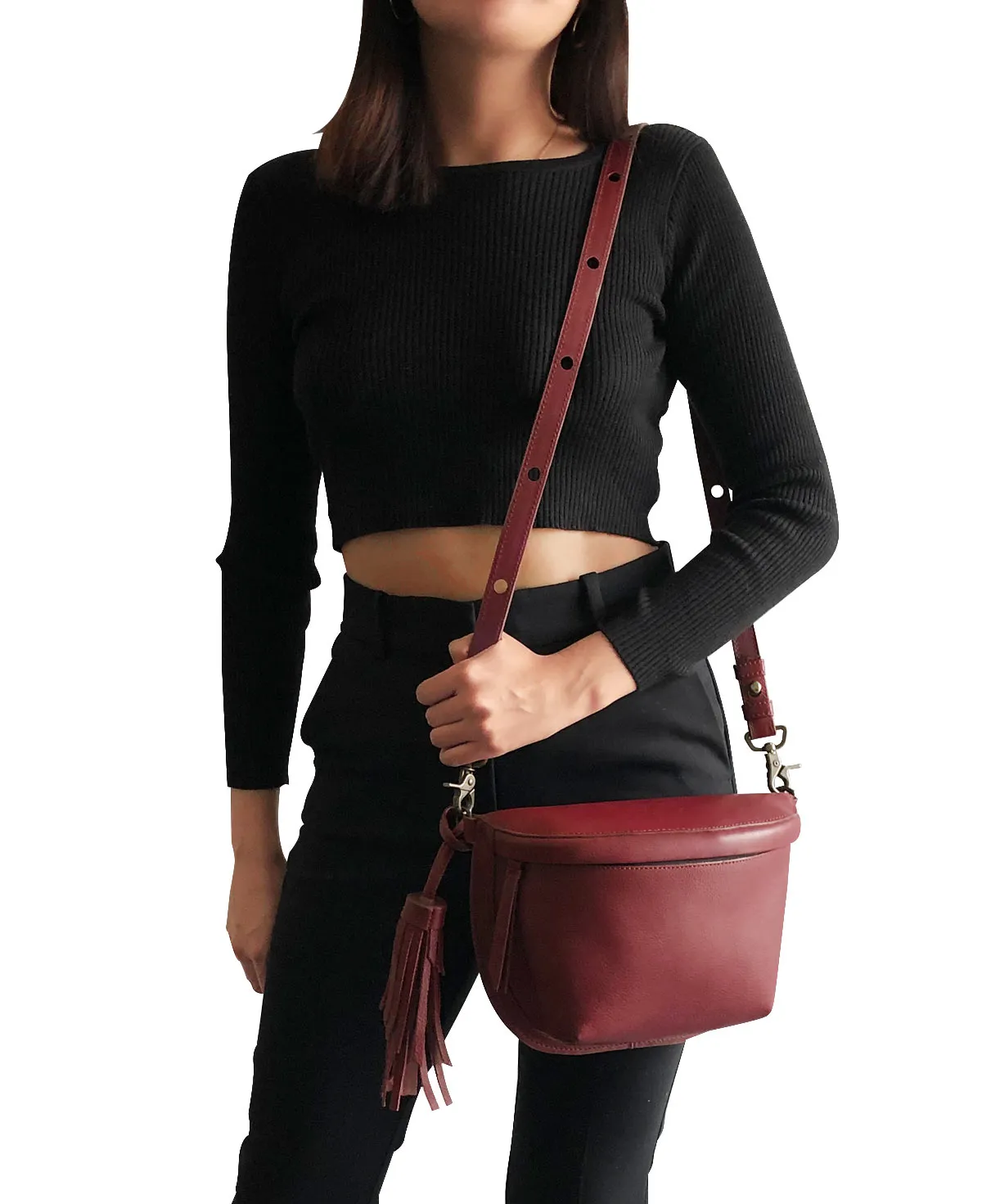 Burgundy / Maroon Leather Sling Bag Crossbody