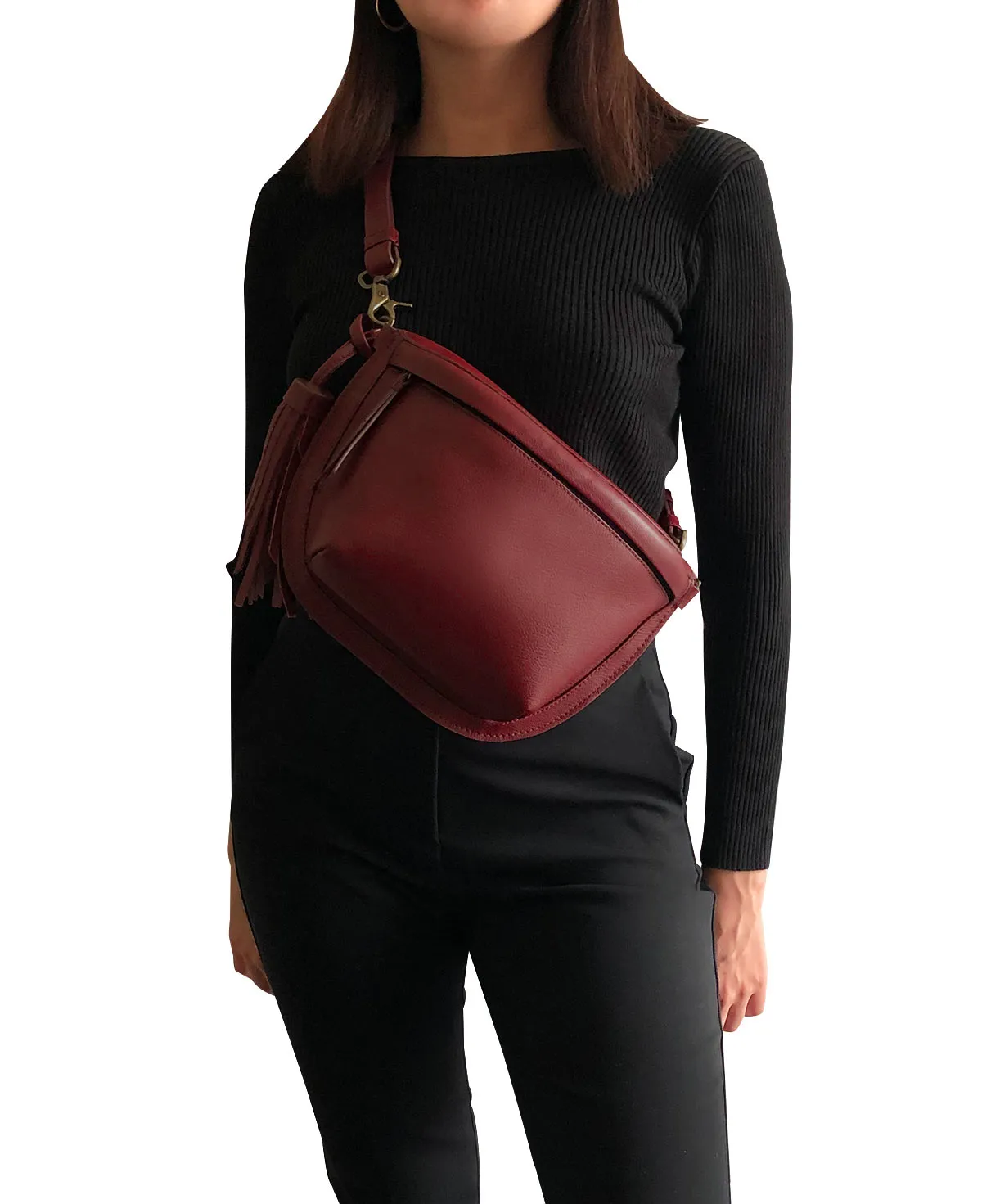 Burgundy / Maroon Leather Sling Bag Crossbody
