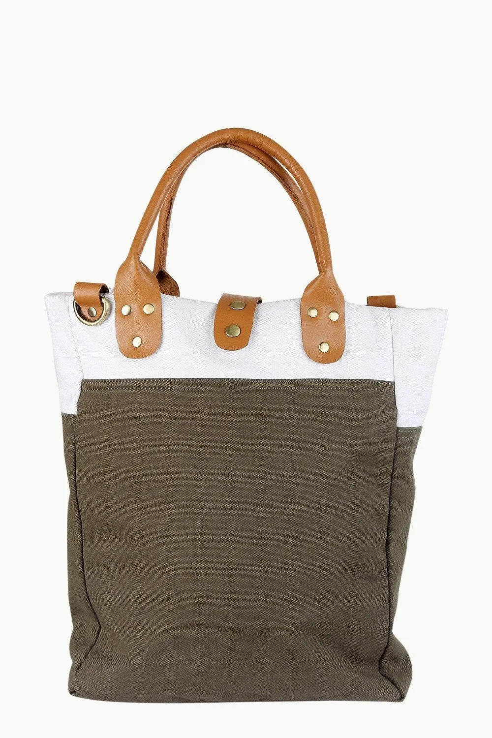 Canvas Brown Colorblock Tote Bag