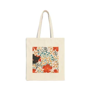 Canvas Tote Bag - Black Cat Floral Background