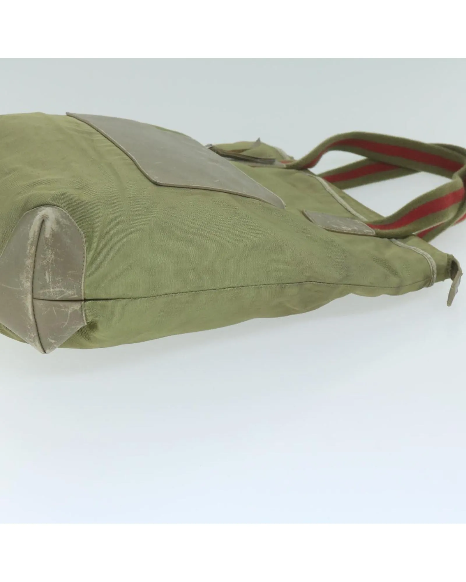 Canvas Tote Bag Green Leather Detail