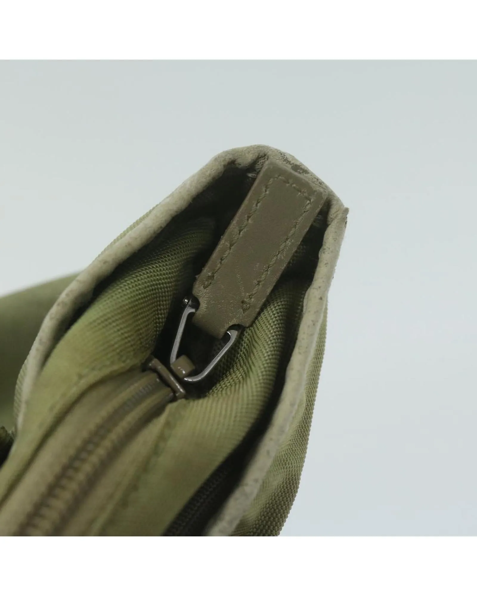 Canvas Tote Bag Green Leather Detail