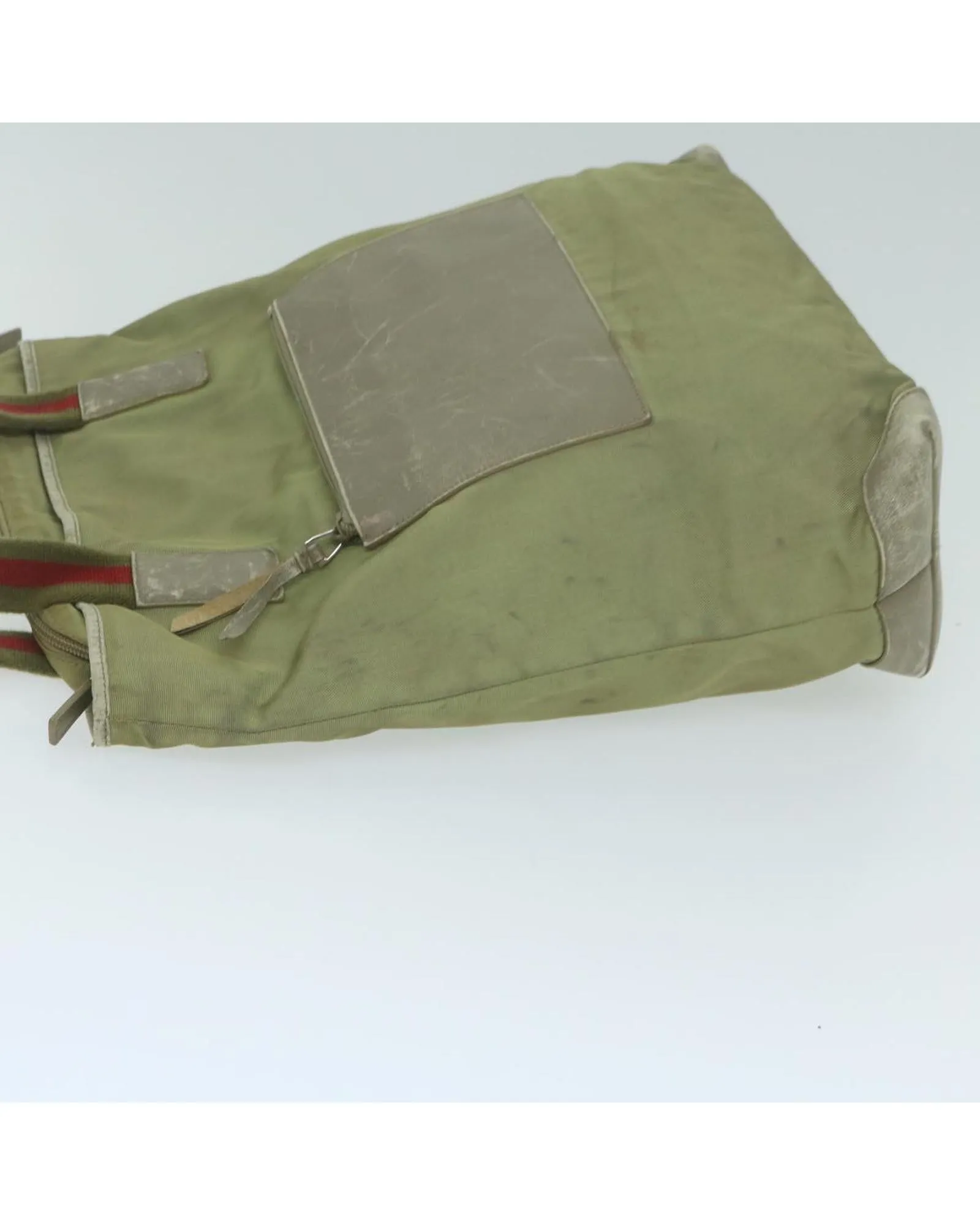Canvas Tote Bag Green Leather Detail