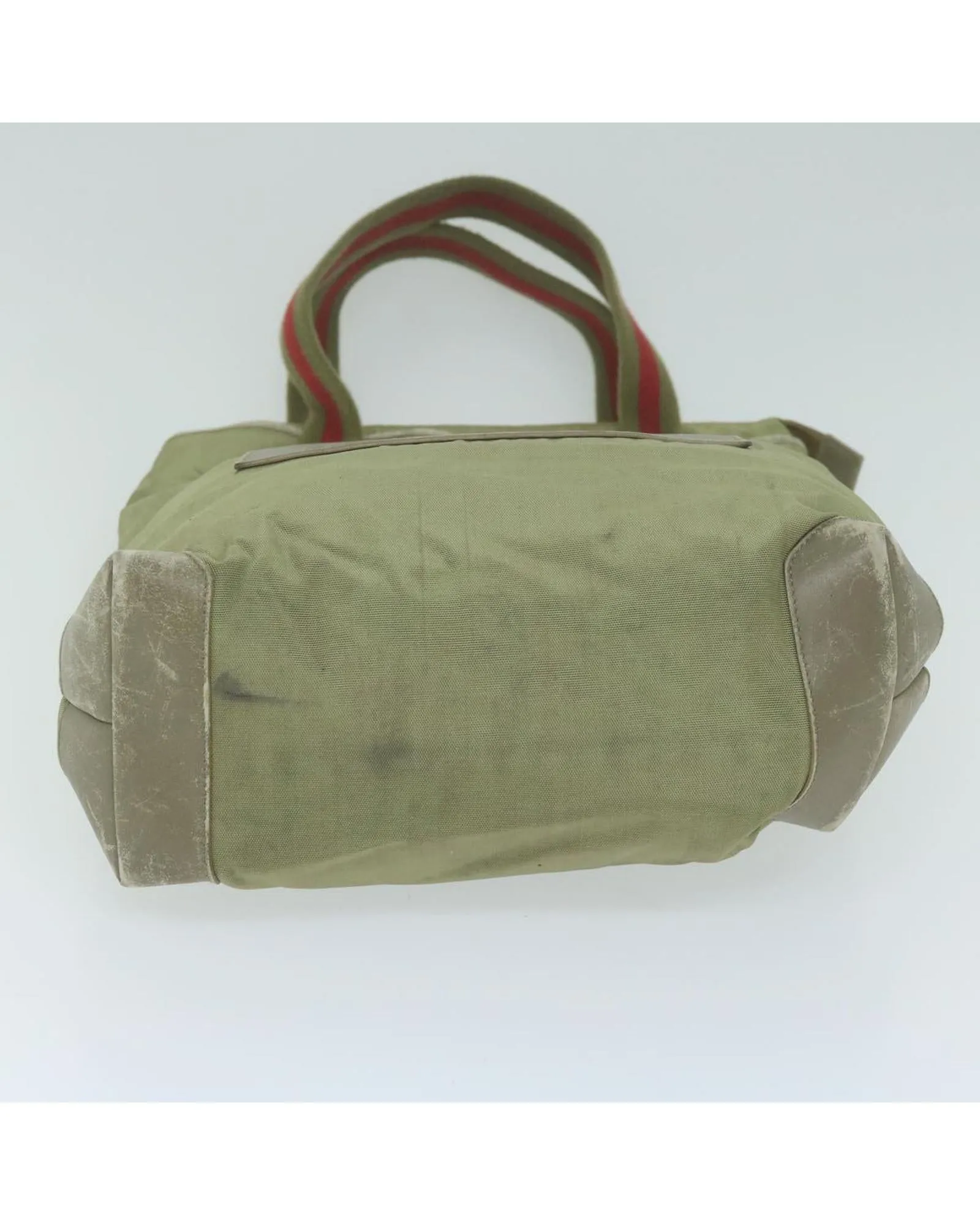 Canvas Tote Bag Green Leather Detail