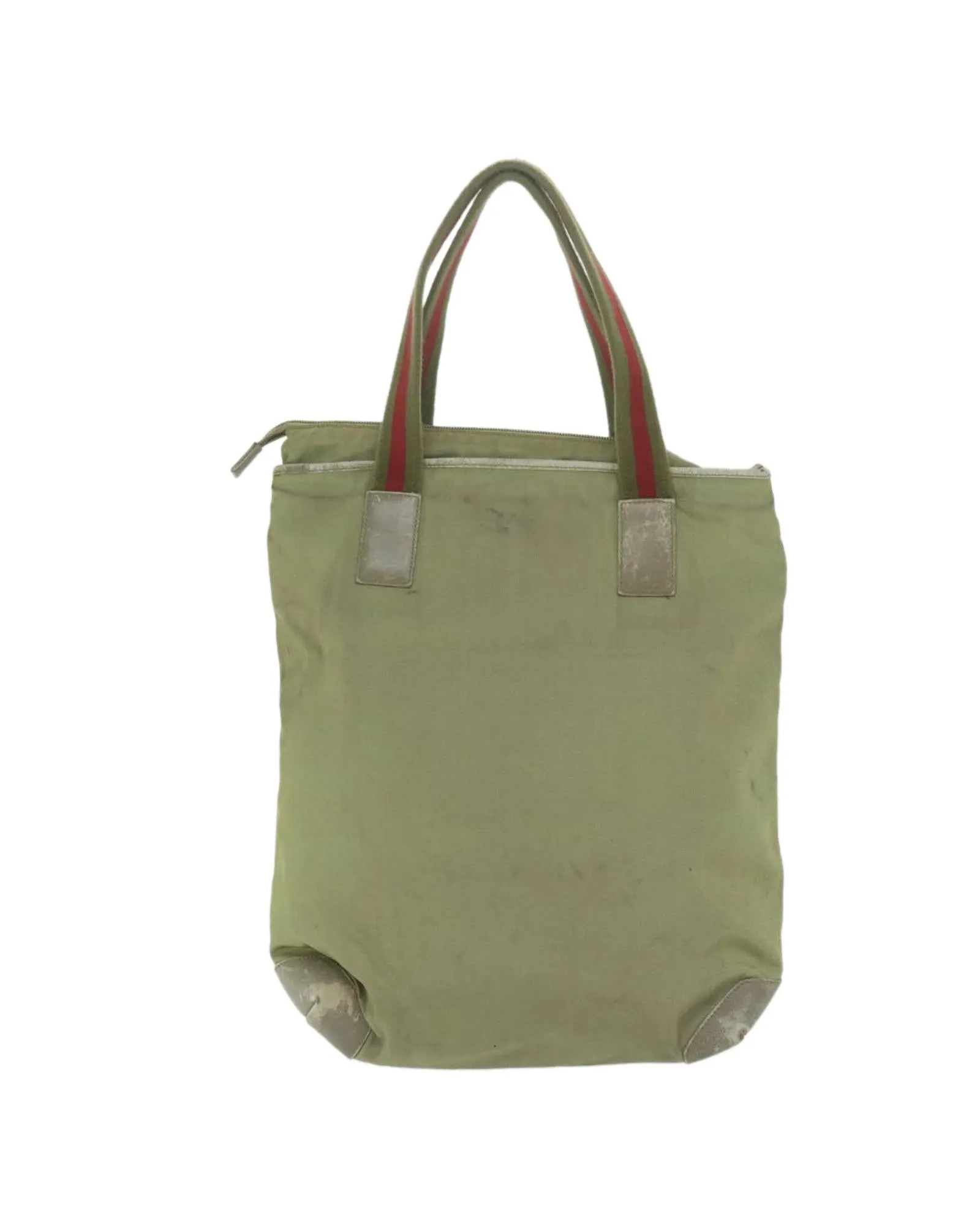 Canvas Tote Bag Green Leather Detail