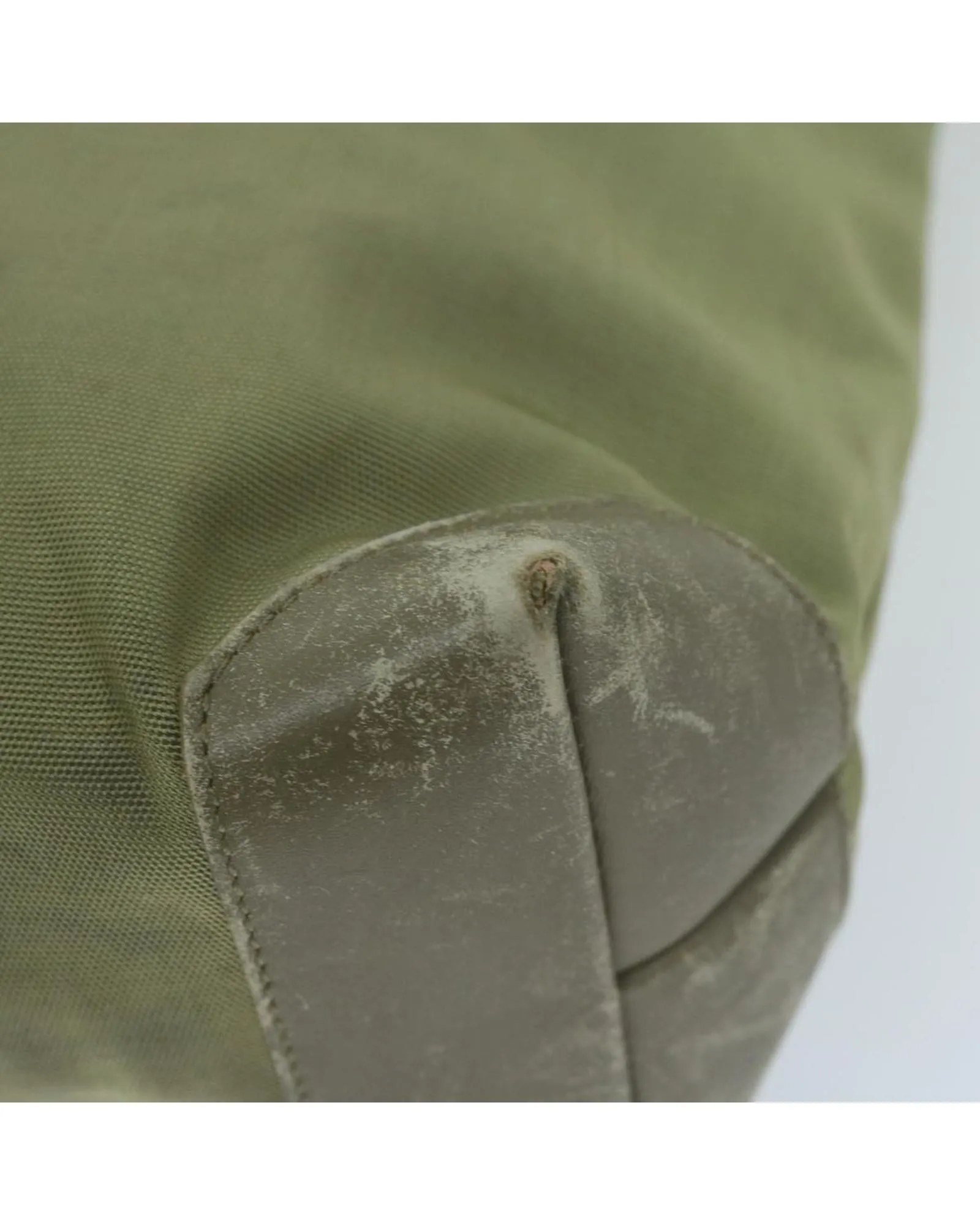 Canvas Tote Bag Green Leather Detail