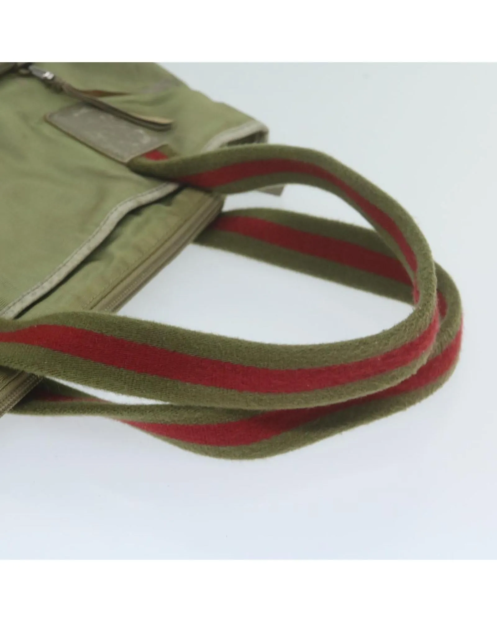 Canvas Tote Bag Green Leather Detail