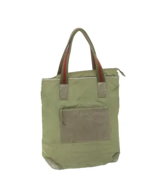 Canvas Tote Bag Green Leather Detail