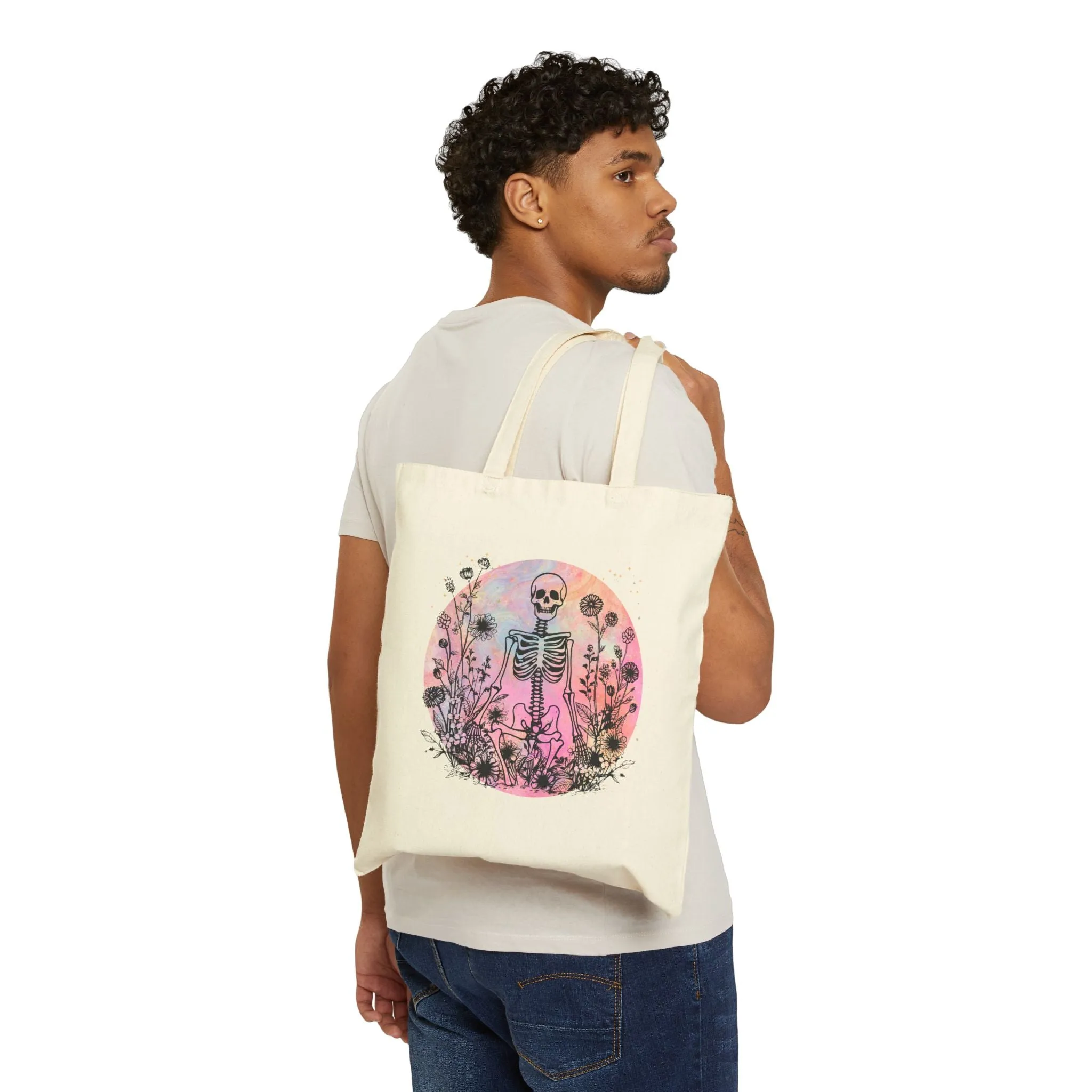 Canvas Tote Bag - Skeleton and Flowers