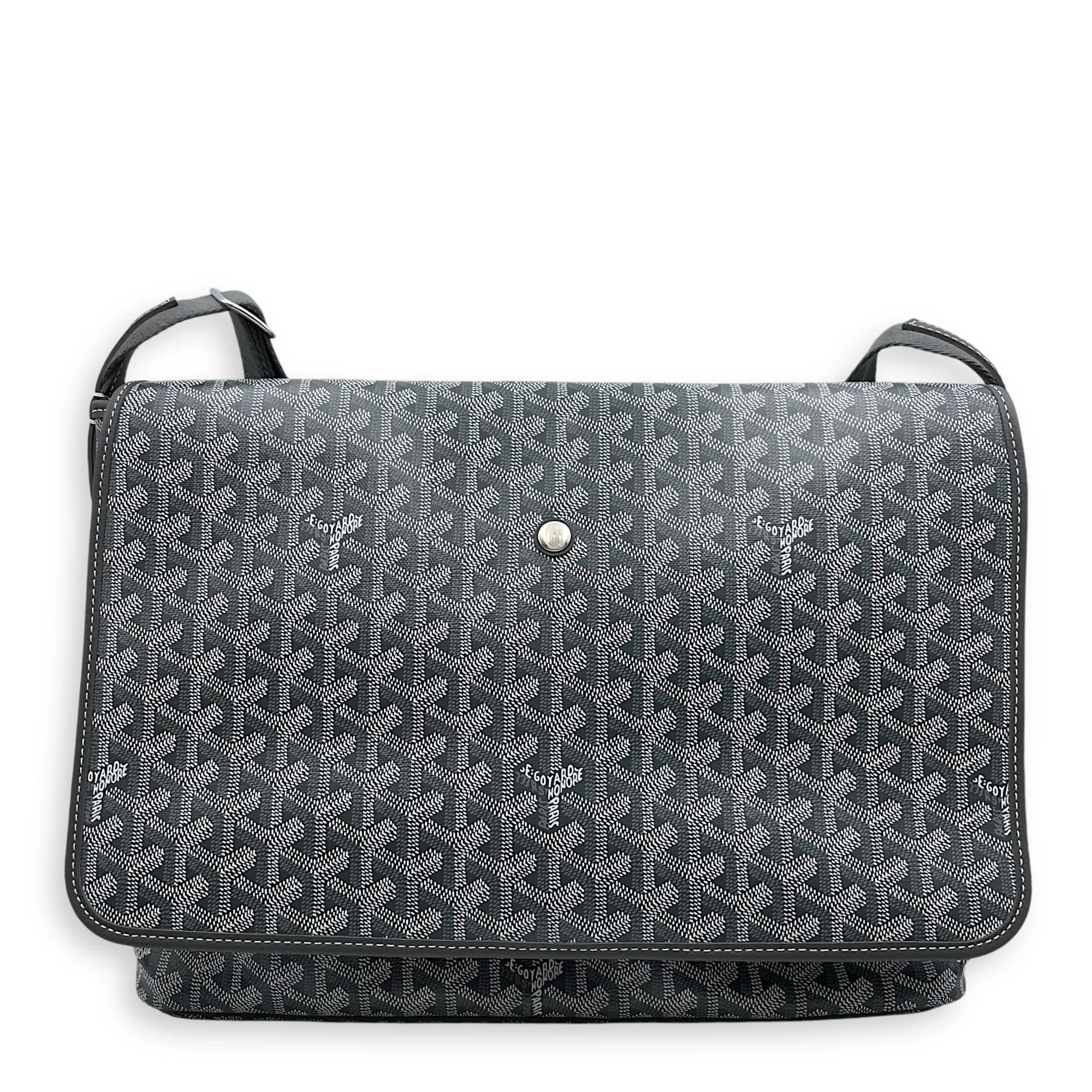 Capetien MM Grey Crossbody Bag in Goyardine canvas, Silver hardware