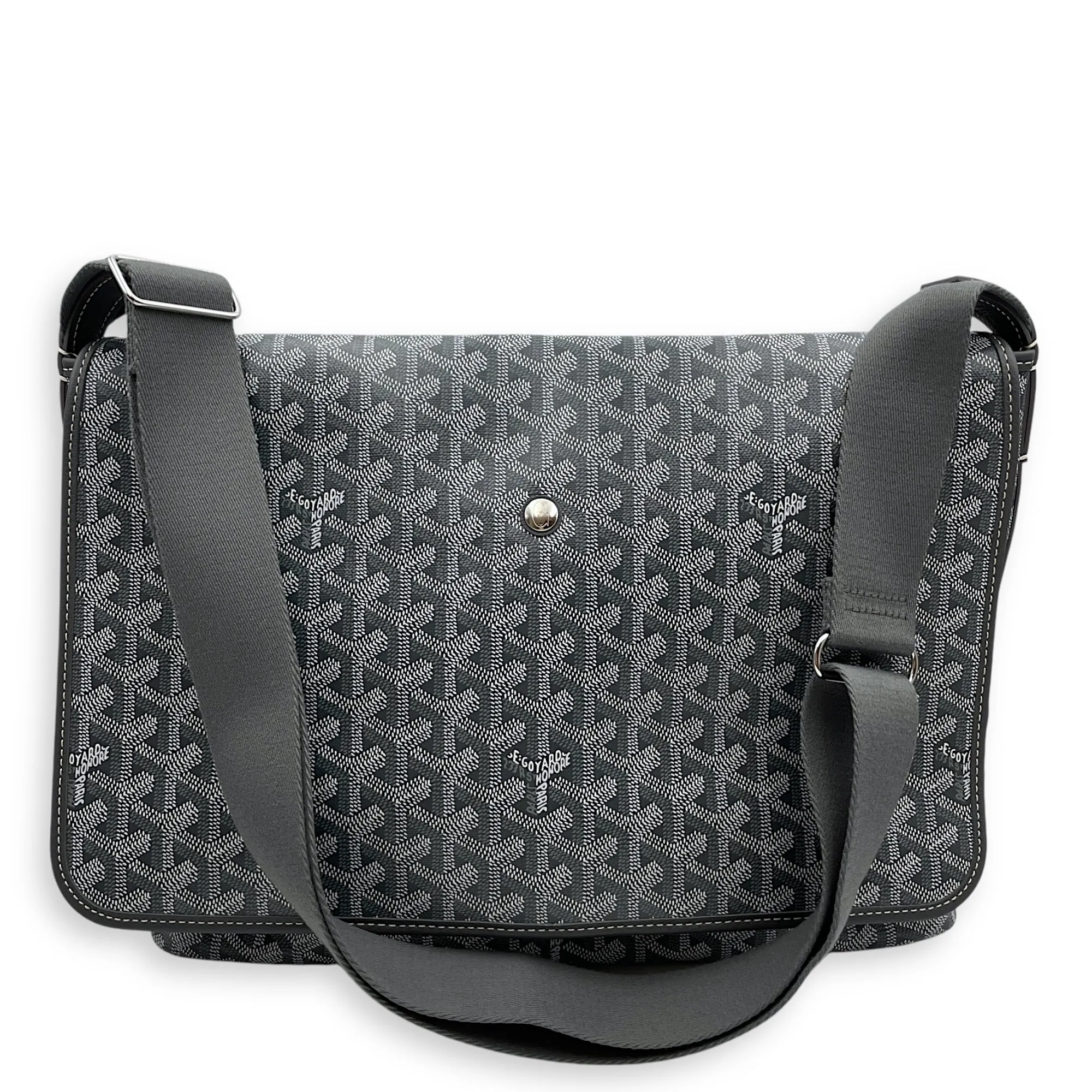 Capetien MM Grey Crossbody Bag in Goyardine canvas, Silver hardware