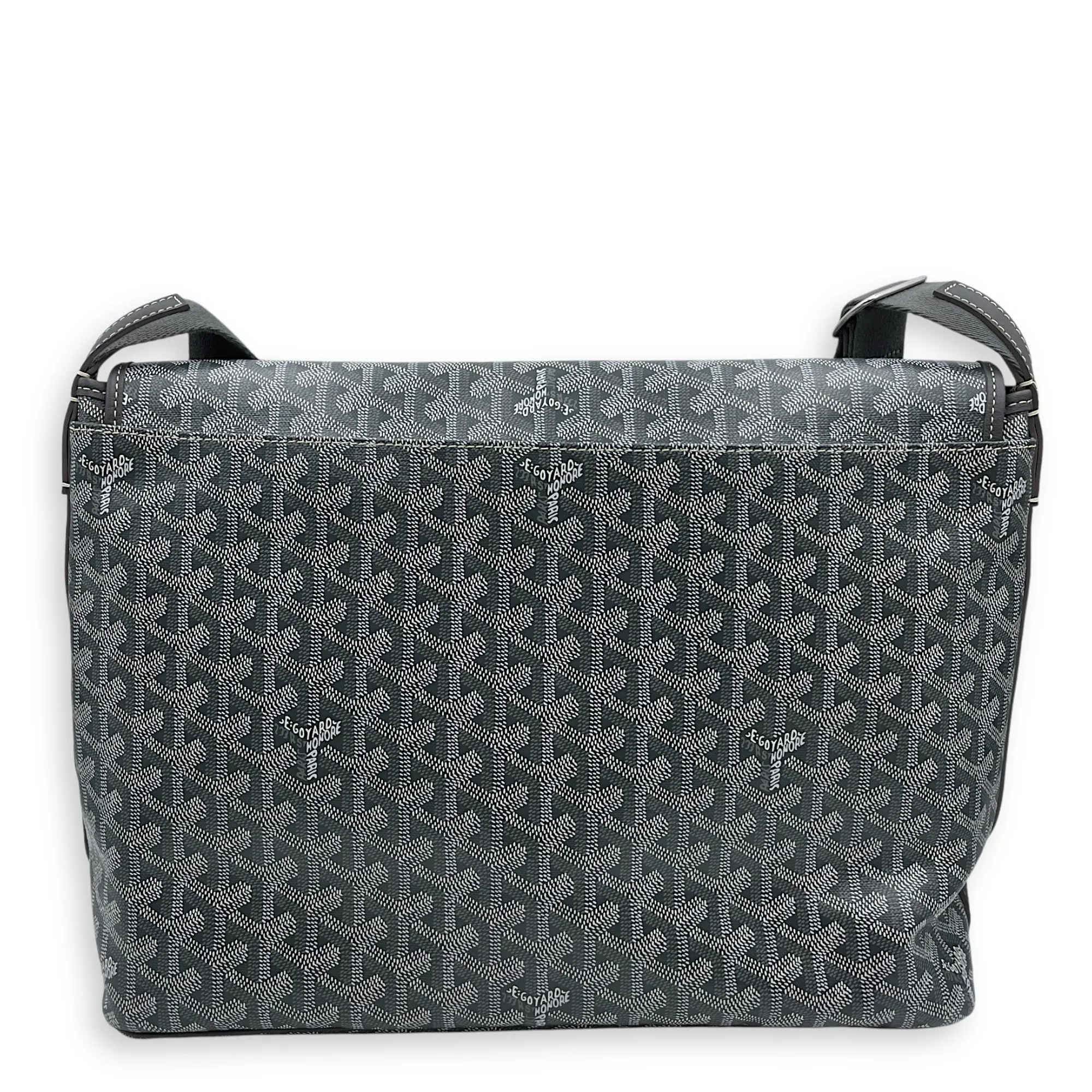 Capetien MM Grey Crossbody Bag in Goyardine canvas, Silver hardware