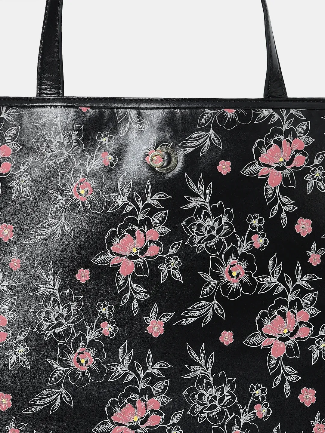 Caprese Snow Printed Large Black Laptop Tote Bag