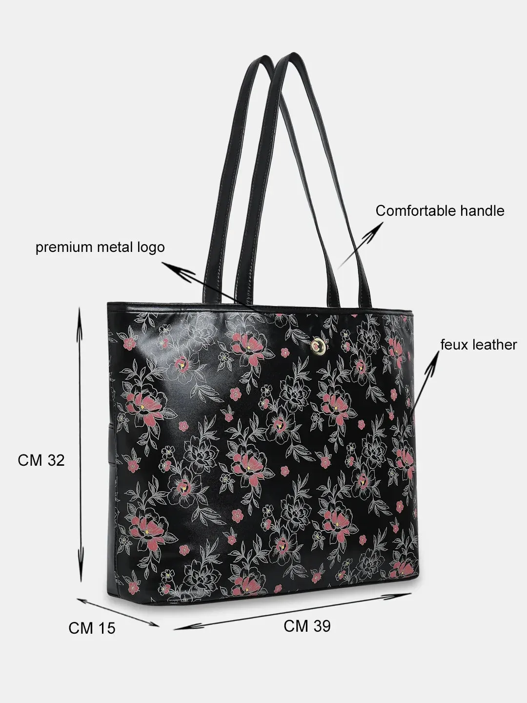Caprese Snow Printed Large Black Laptop Tote Bag