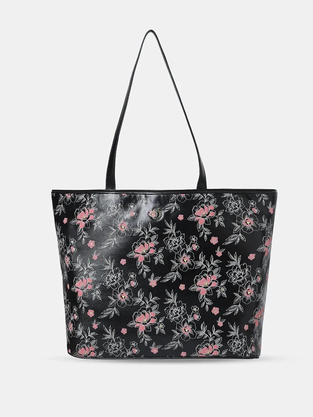 Caprese Snow Printed Large Black Laptop Tote Bag