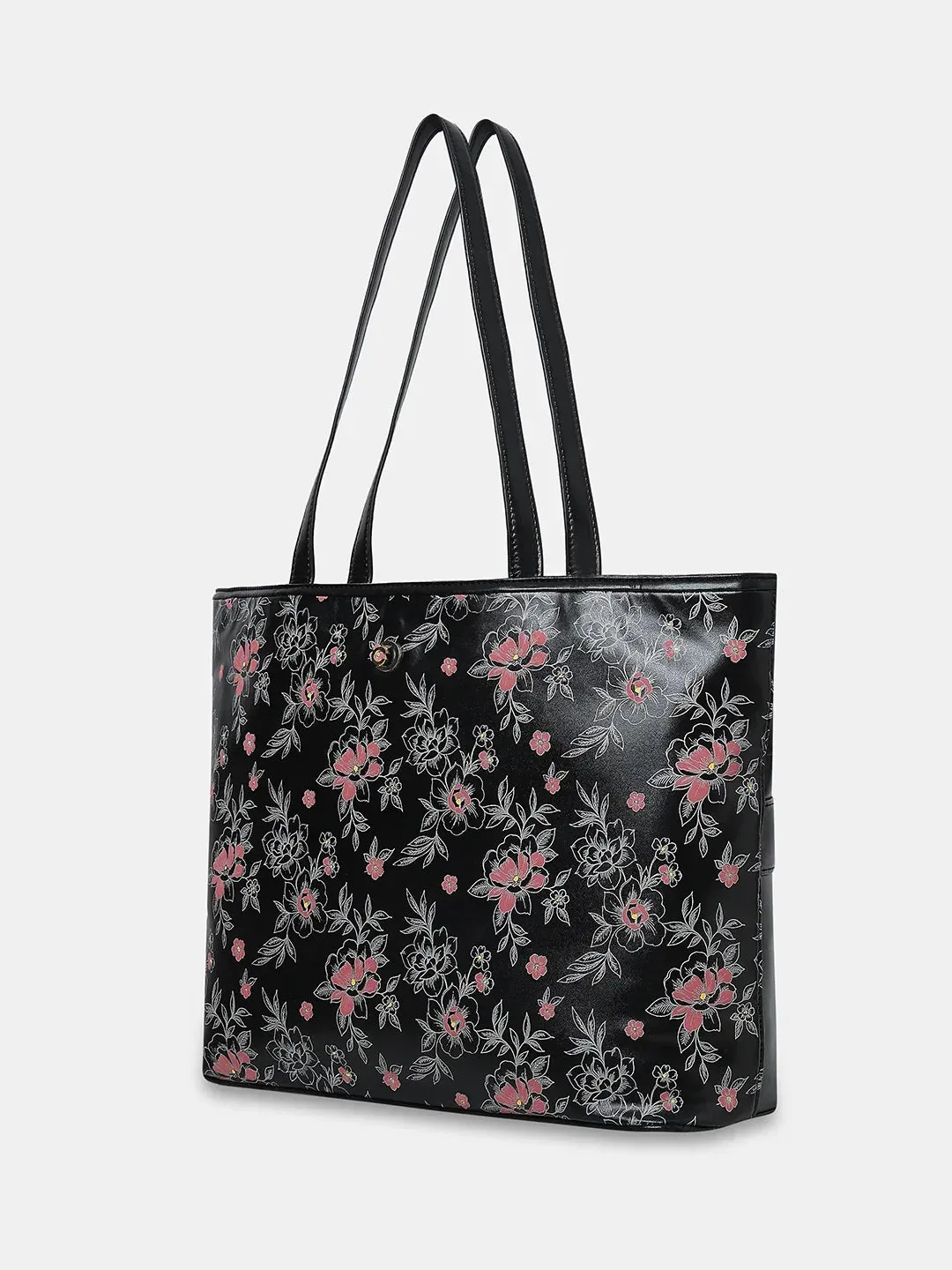 Caprese Snow Printed Large Black Laptop Tote Bag