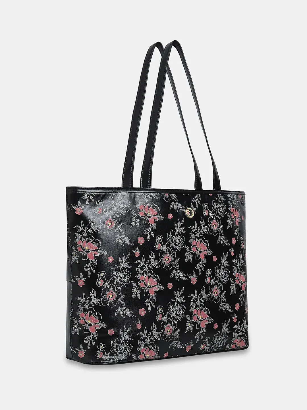 Caprese Snow Printed Large Black Laptop Tote Bag