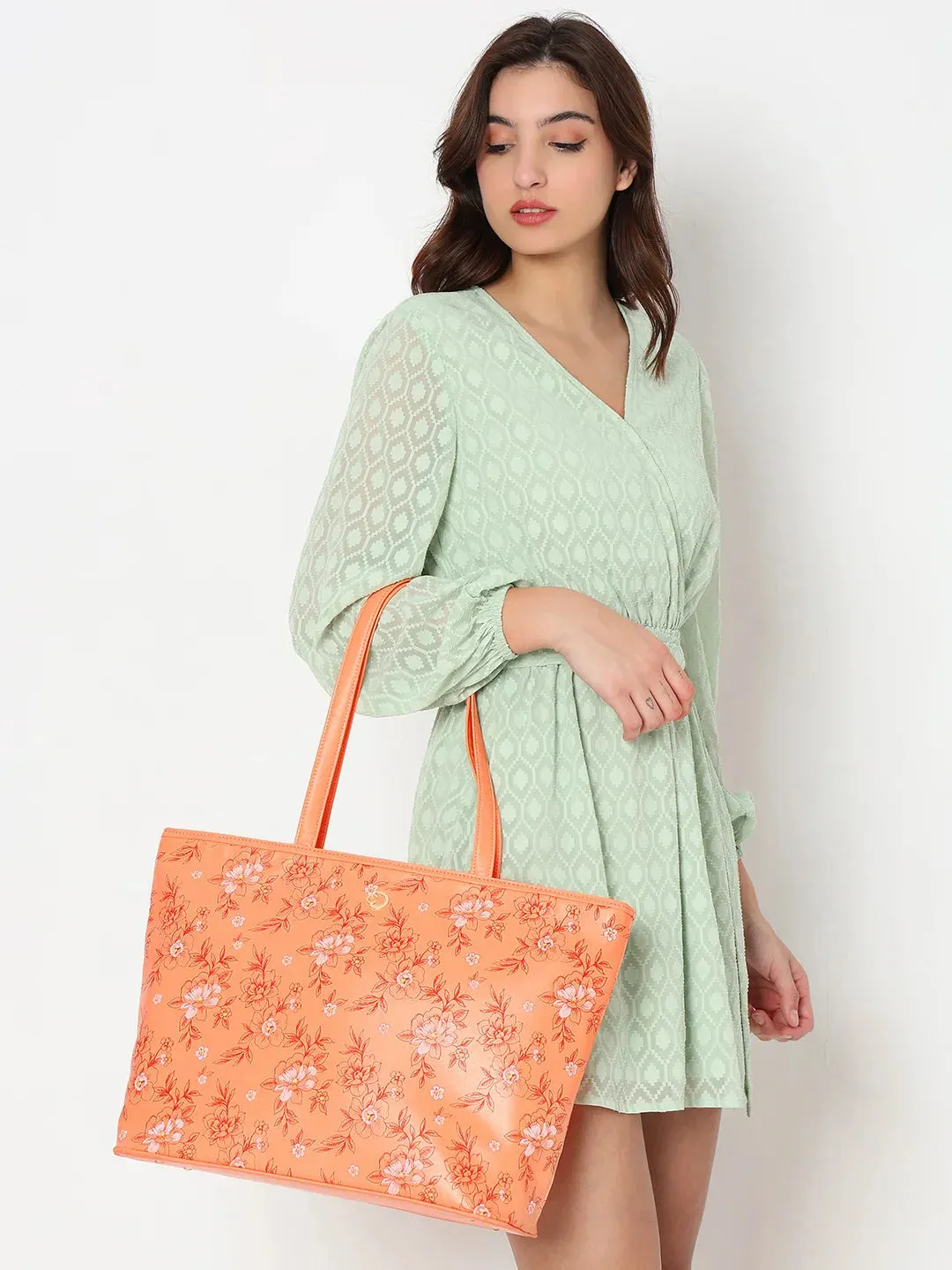 Caprese Snow Printed Large Coral Laptop Tote