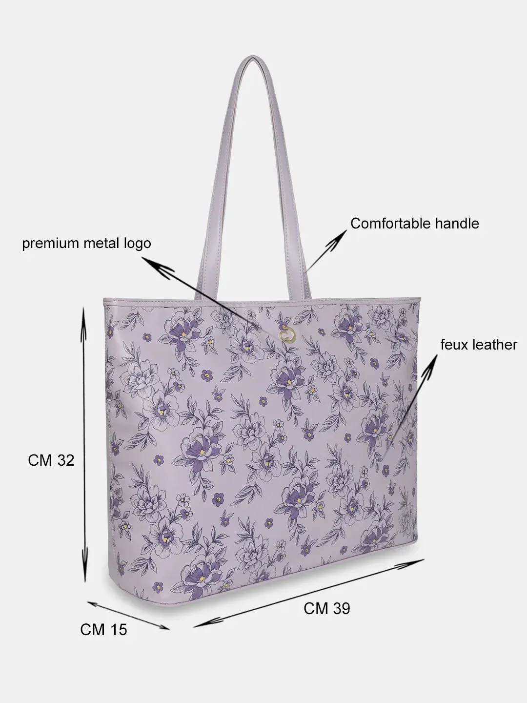 Caprese Snow Printed Large Lavender Laptop Tote
