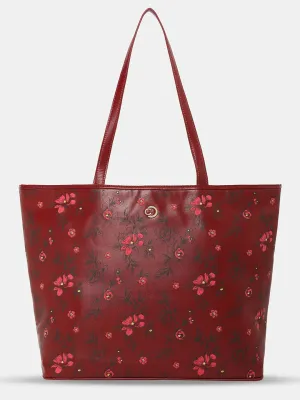 Caprese Snow Printed Large Maroon Laptop Tote