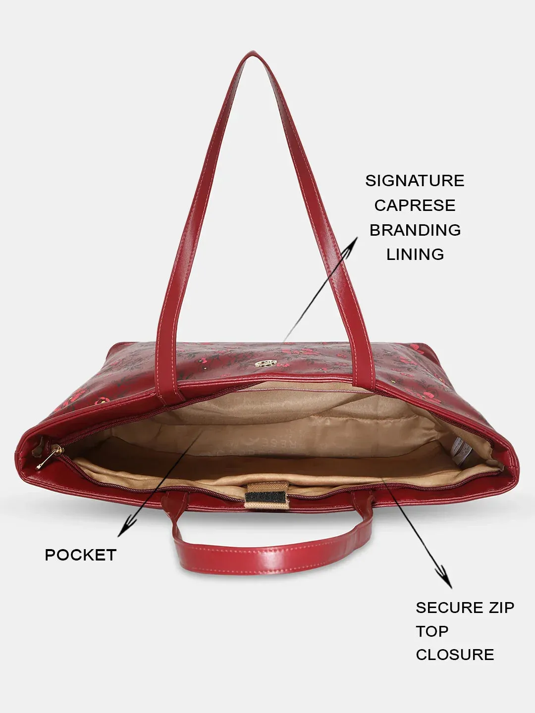 Caprese Snow Printed Large Maroon Laptop Tote