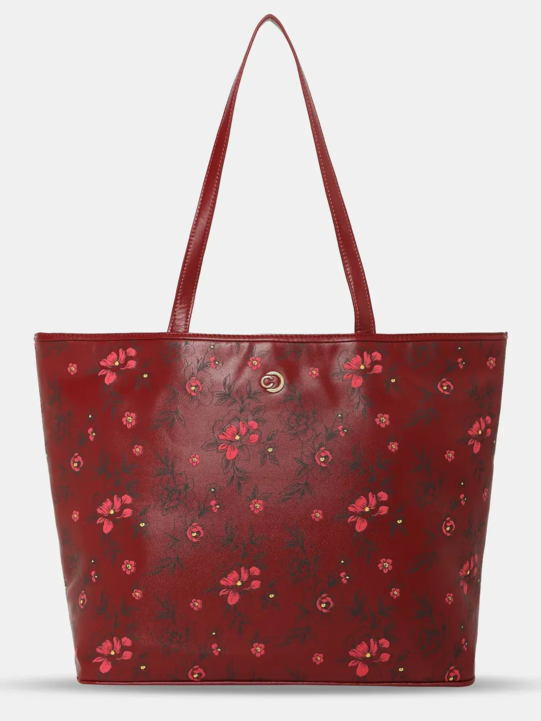 Caprese Snow Printed Large Maroon Laptop Tote