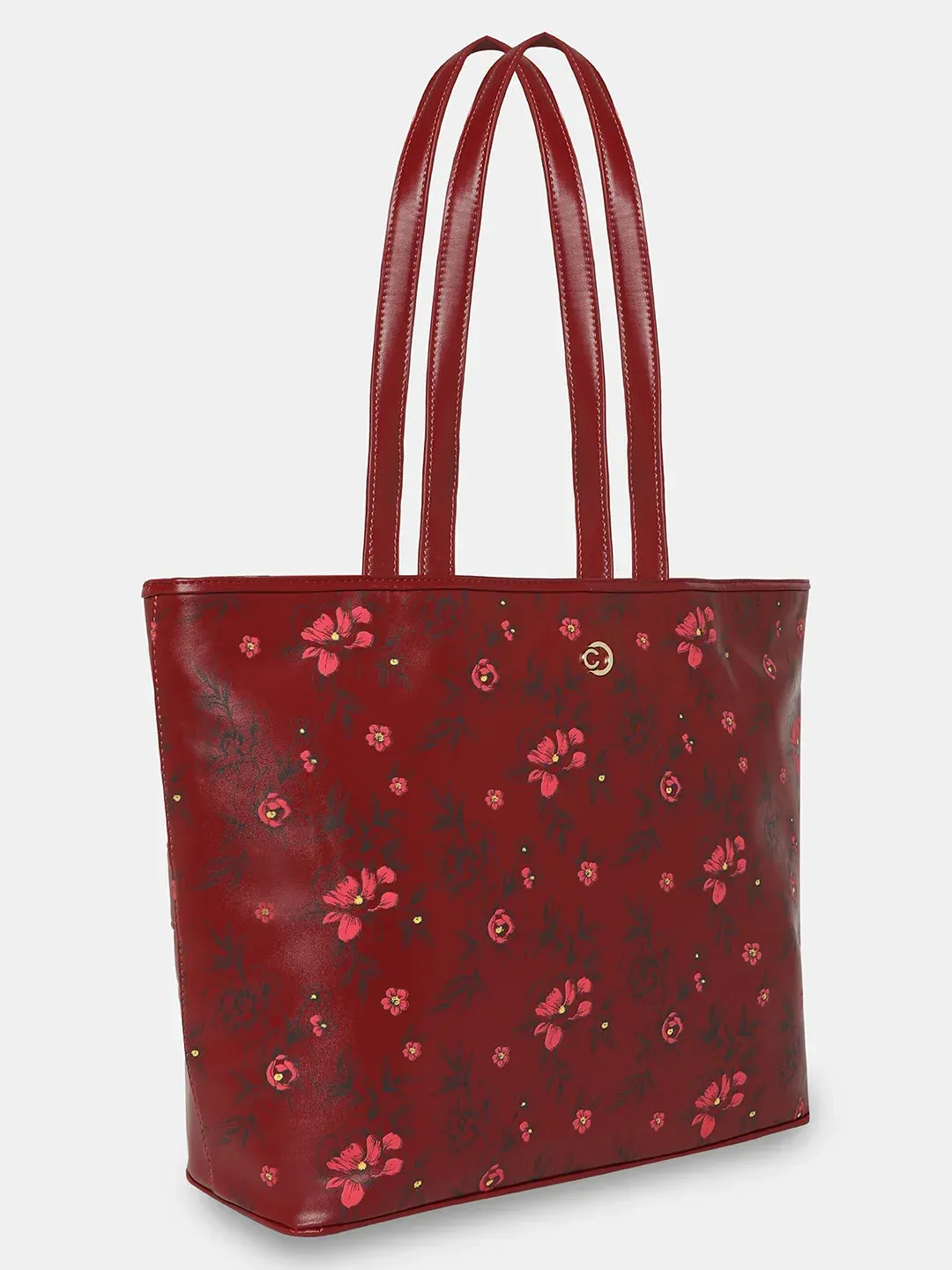 Caprese Snow Printed Large Maroon Laptop Tote