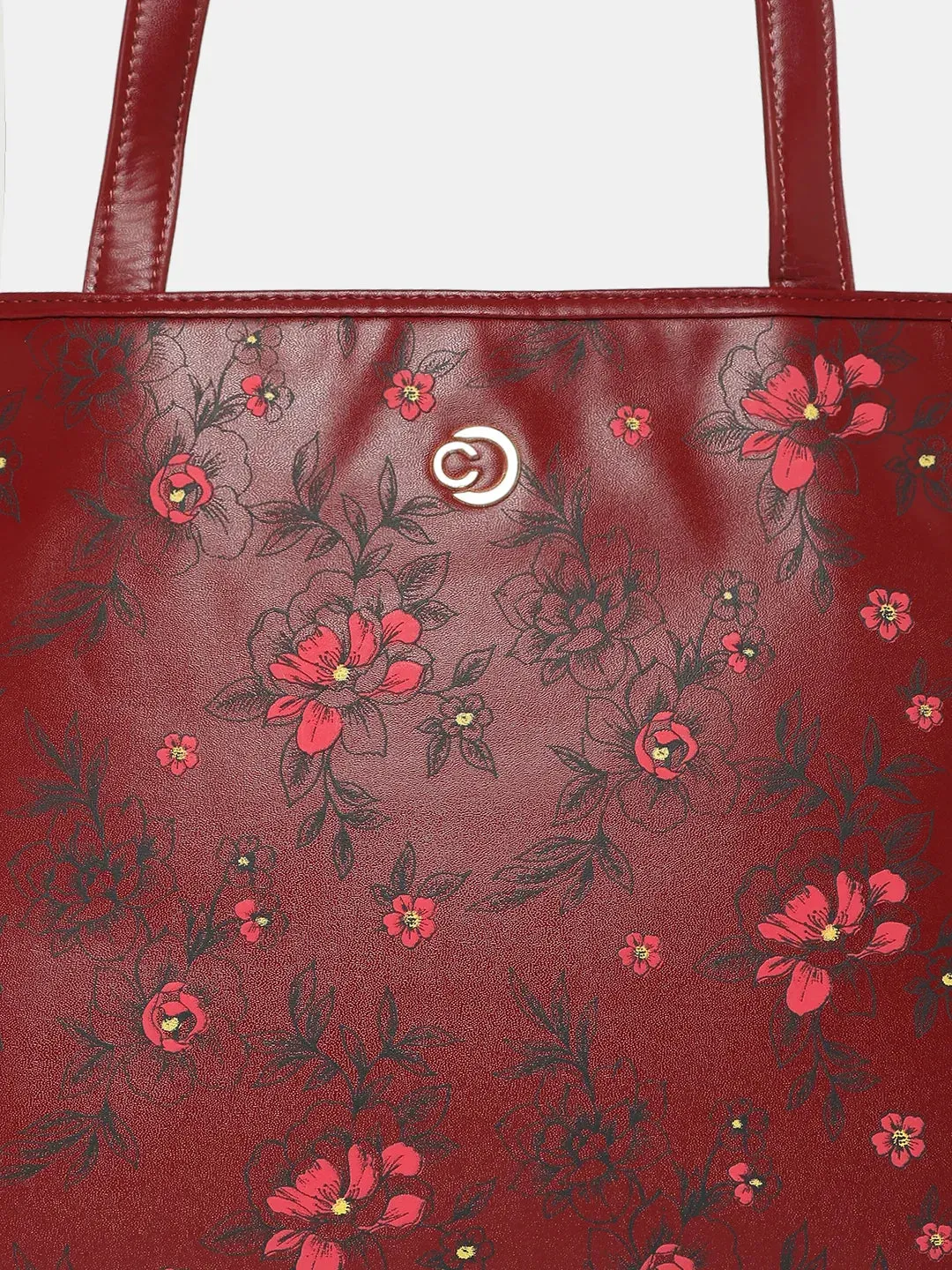 Caprese Snow Printed Large Maroon Laptop Tote