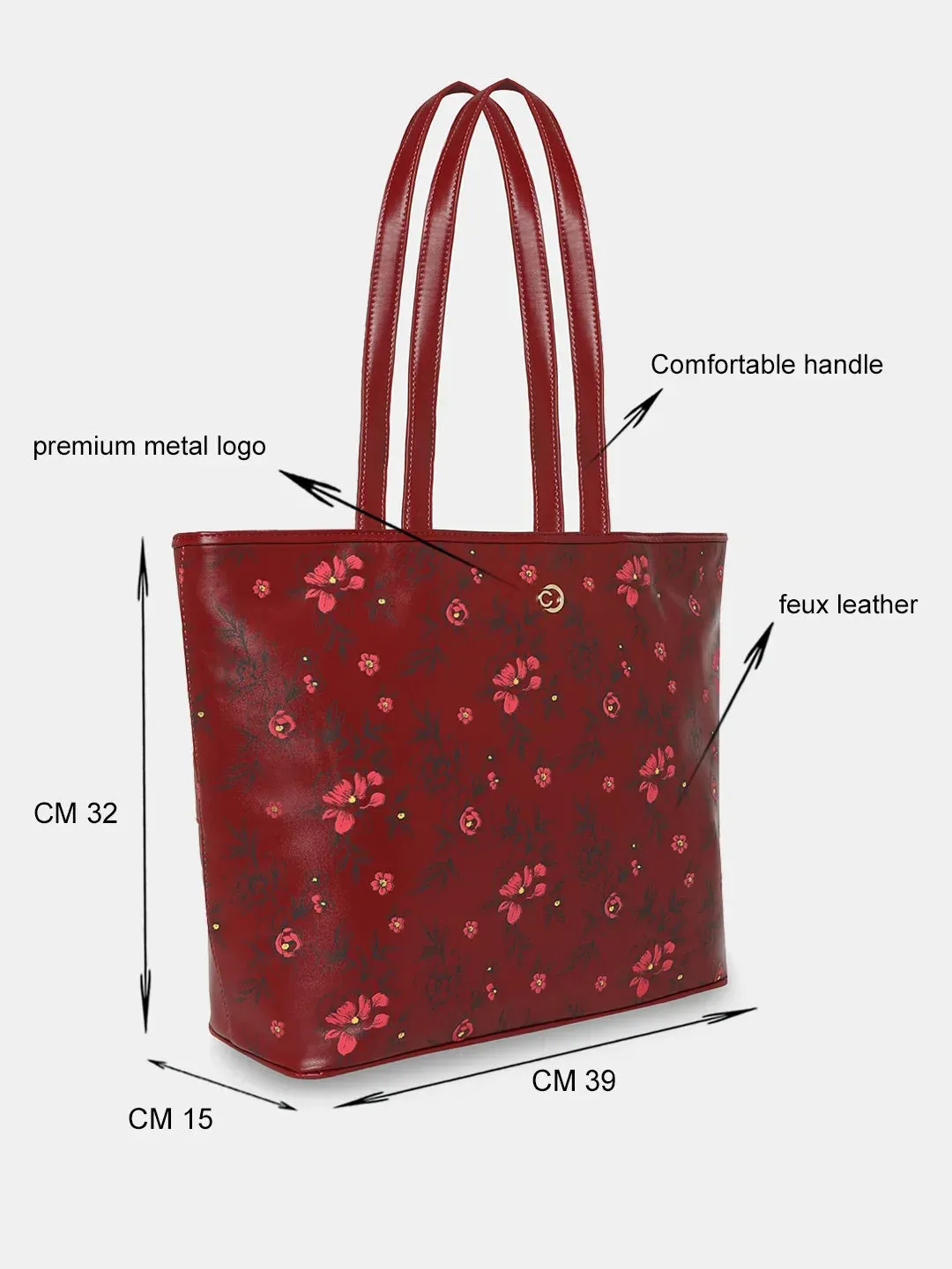 Caprese Snow Printed Large Maroon Laptop Tote